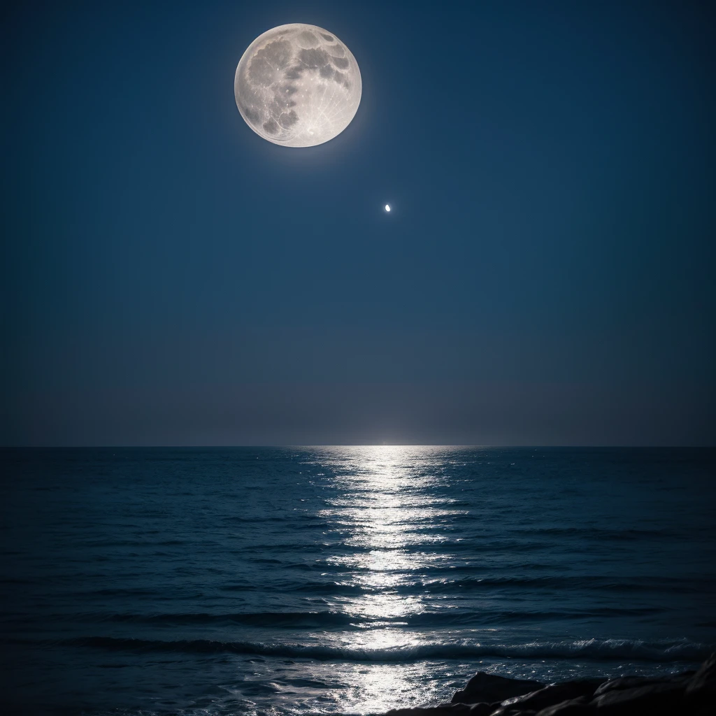 I want an image of a full moon with a sea below and very beautiful moonlight 