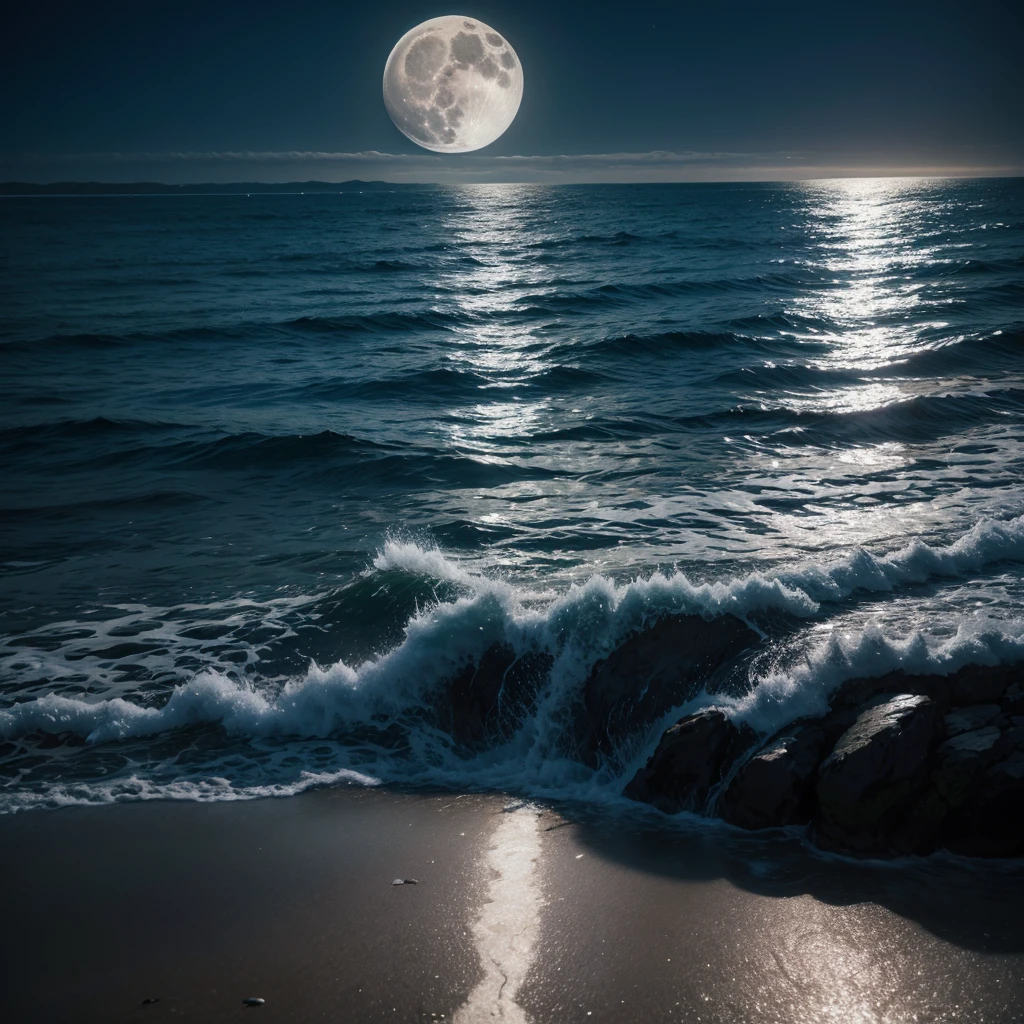 I want an image of a full moon with a sea below and very beautiful moonlight 