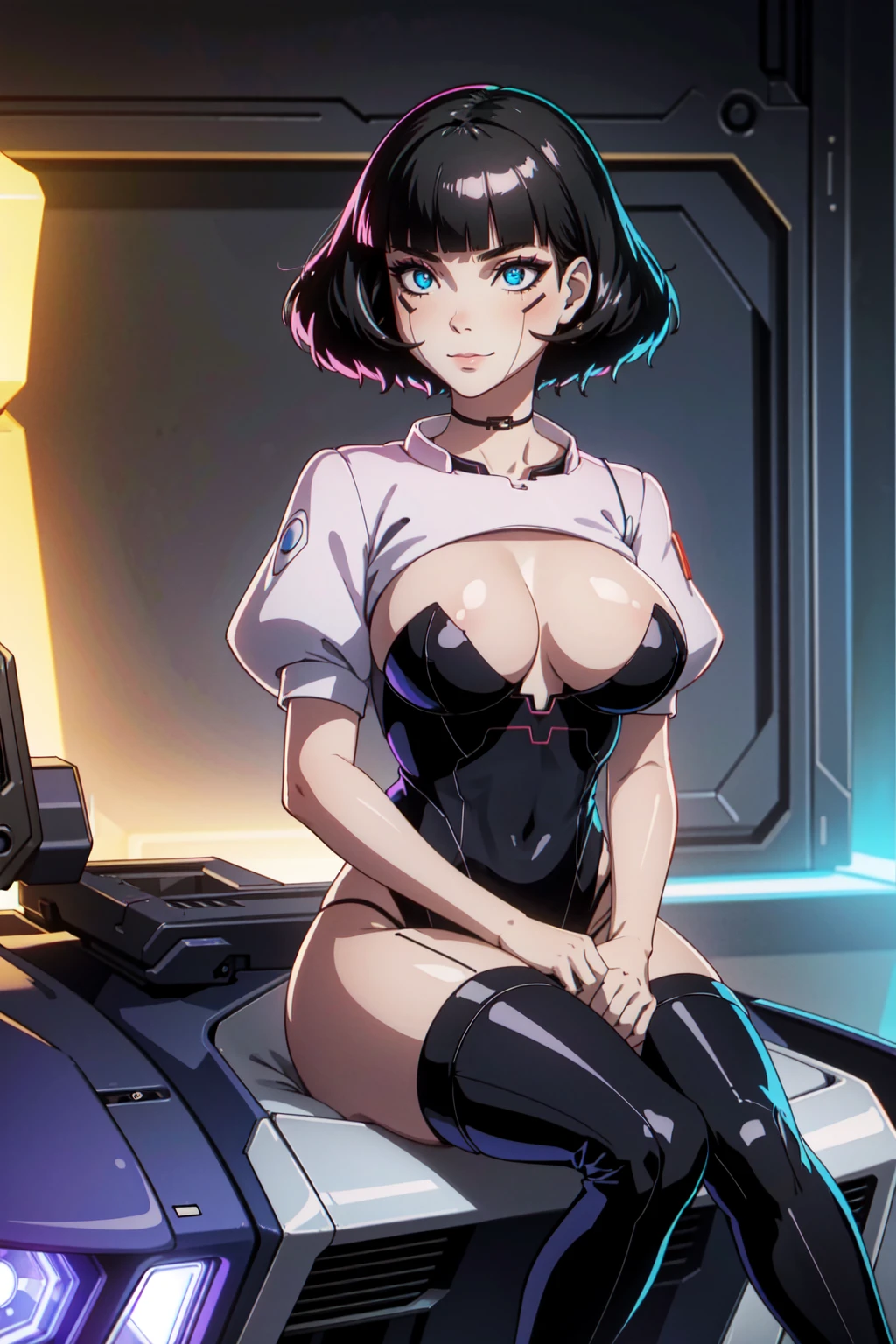 ((masterpiece, best quality))
EdgerunnersSasha, 1girl, black hair, short hair, blue eyes, cyberpunk, smile, fantasy, intricate, elegant, highly detailed, digital painting, artstation, concept art, smooth, 8k, sharp focus, illustration, art by artgerm and greg rutkowski and alphonse mucha, dinamic poses, upper body, sitting