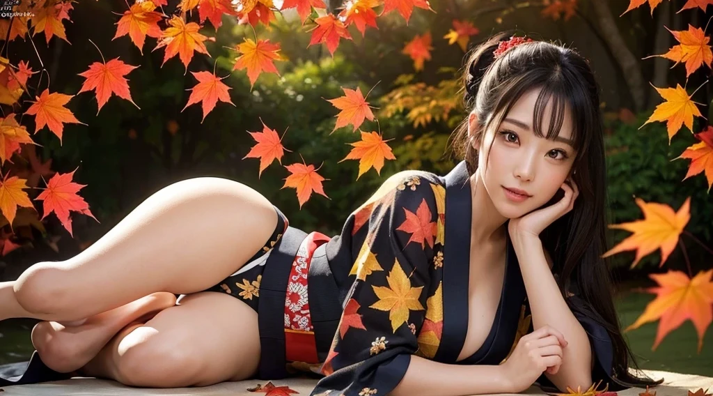 Kimono with autumn leaf pattern、feet