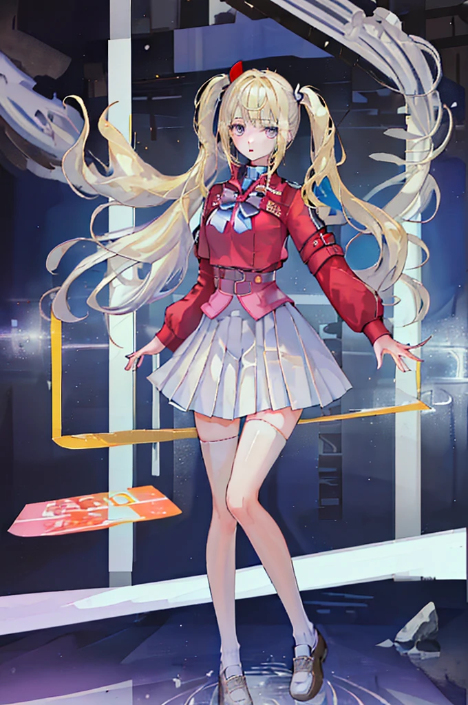 Highest quality,girl,high school girl,uniform,White blouse,Pleated skirt,Knee-high,Blonde,blue eyes,cute,