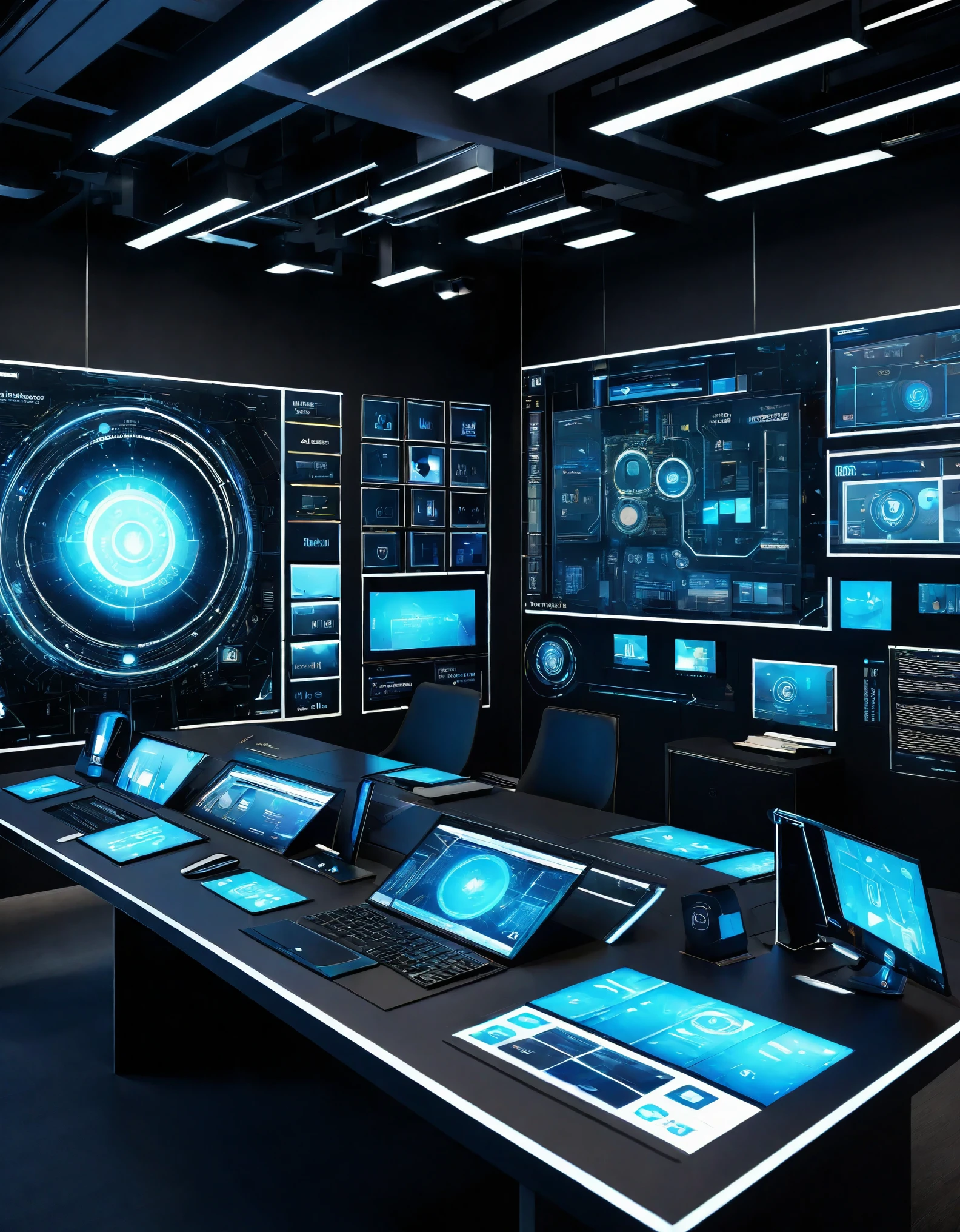 Generate a hyperrealistic and detailed 8K scene of a futuristic AI command center. The central hub should feature a sophisticated interface akin to the Leonardo.AI platform, with elements such as:
Main Interface Wall:
A large display wall resembling the Leonardo.AI homepage, showcasing intricate details of various AI tools and models.
Icons representing AI Canvas, LiveCanvas, Texture Generation, and API Access should be visually striking and integrated seamlessly.
User Workstations:
Diverse workstations with individuals engaged in AI-related tasks, such as image generation and model fine-tuning.
Screens at each workstation should display vivid images and graphics, demonstrating the versatility of the Stable Diffusion model.
Finetuned Models Showcase:
A dedicated area showcasing images generated by finetuned models, emphasizing the diversity and quality of outputs.
Include glimpses of images created with models like Alchemy V2, Leonardo Vision XL, and AlbedoBase XL.
AI Innovation Wall:
A dynamic wall displaying trending, new, and top AI-generated images, with attention to detail in rendering photorealistic and hyperrealistic elements.
Interactive Tools:
Incorporate interactive tools similar to those on the Leonardo.AI platform, such as AI Canvas and LiveCanvas, with users actively manipulating and creating images.
Training & Datasets Area:
A section highlighting the importance of training and datasets, with images of datasets and visual representations of the training process.
Community Feed:
An engaging representation of the community feed, showcasing user interactions, trending prompts, and featured creations.
Technological Elements:
Integrate futuristic and technological elements, such as holographic displays, augmented reality interfaces, and AI-powered robotic assistants.
Luminous Ambiance:
Implement a sophisticated lighting system with ambient illumination that enhances the photorealistic and hyperrealistic qualities of the scene.
AI Art Gallery:
Des