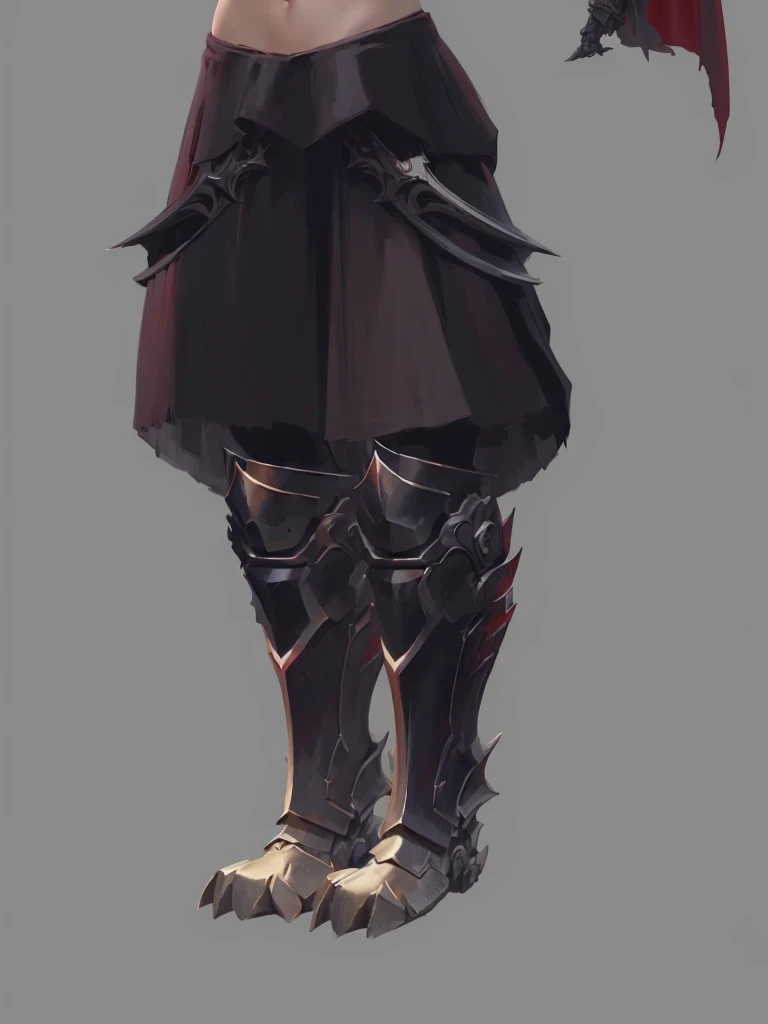 Anime character holding a sword and wearing a red cloak, Whole body concept, Full body details, detailed Whole body concept, detailed Whole body concept art, Detailed legs, Cool shadows, Whole body concept art, some curved armor, Smooth dragon legs, Dark Souls Armor Concept, Heavy shadows