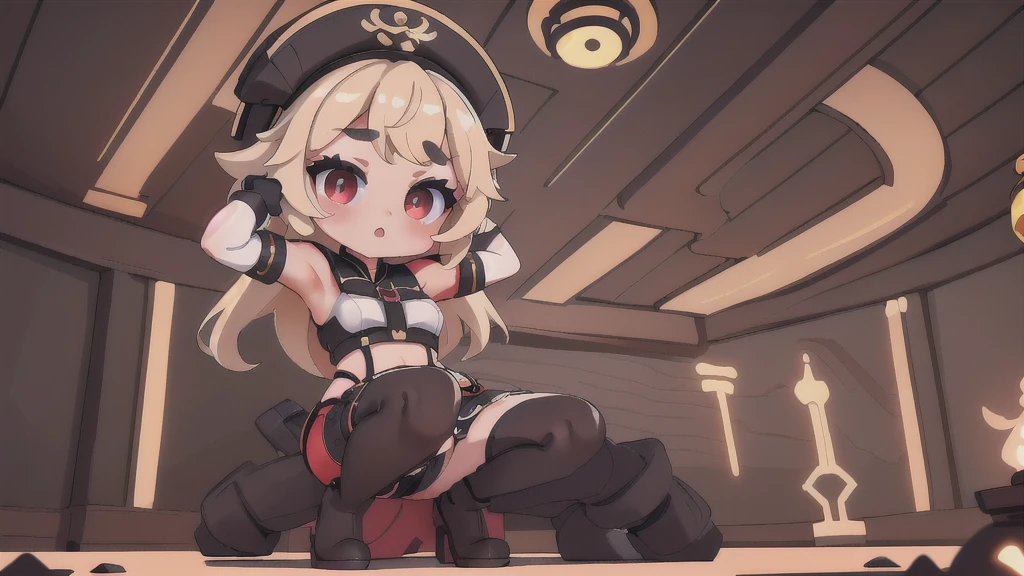 UHD,textured skin, high details, anatomically correct,SOLO,(1 Female,red eyes,white long hair with a golden hairpin),(Wearing A white cheongsam)(Gold and black),(Wearing black Stockings and black long gloves:1.7),(Open pose:1.7),(in The chinese classic room),(hands behind her head:1.7),(Genshin Impact/Ningguang)