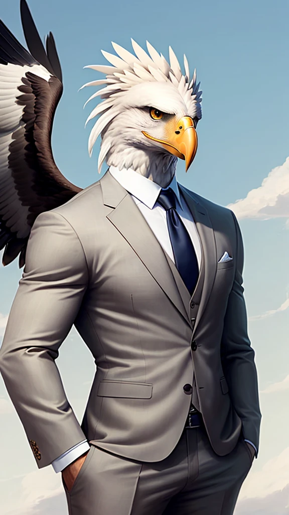 Anthropomorphic eagle wearing a suit,Like a bodyguard