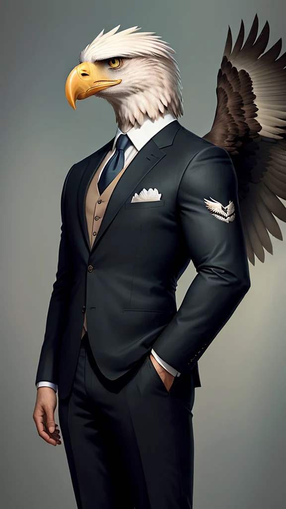 Anthropomorphic eagle wearing a suit，Like a bodyguard