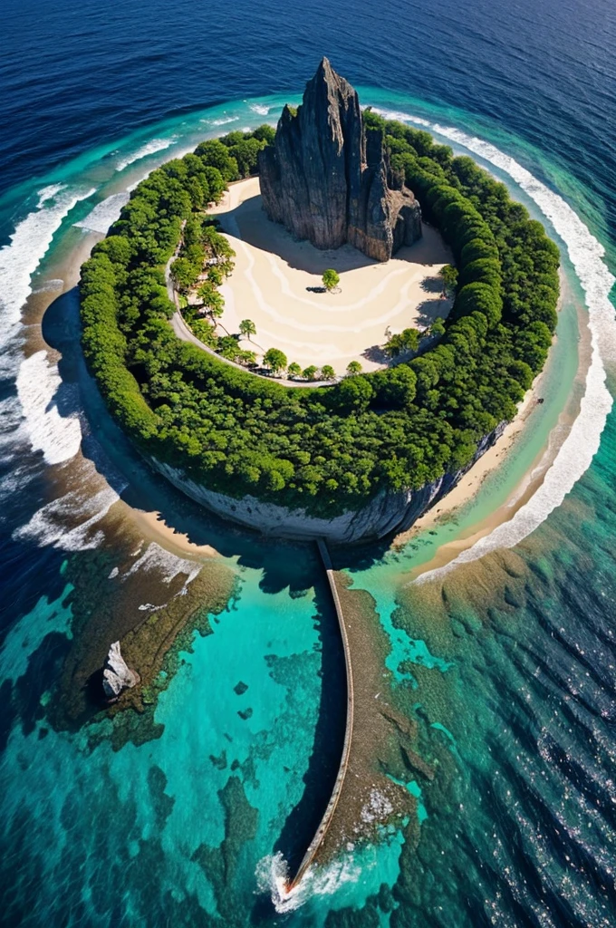Make me an image of a mysterious island and put that name in the center but in English 