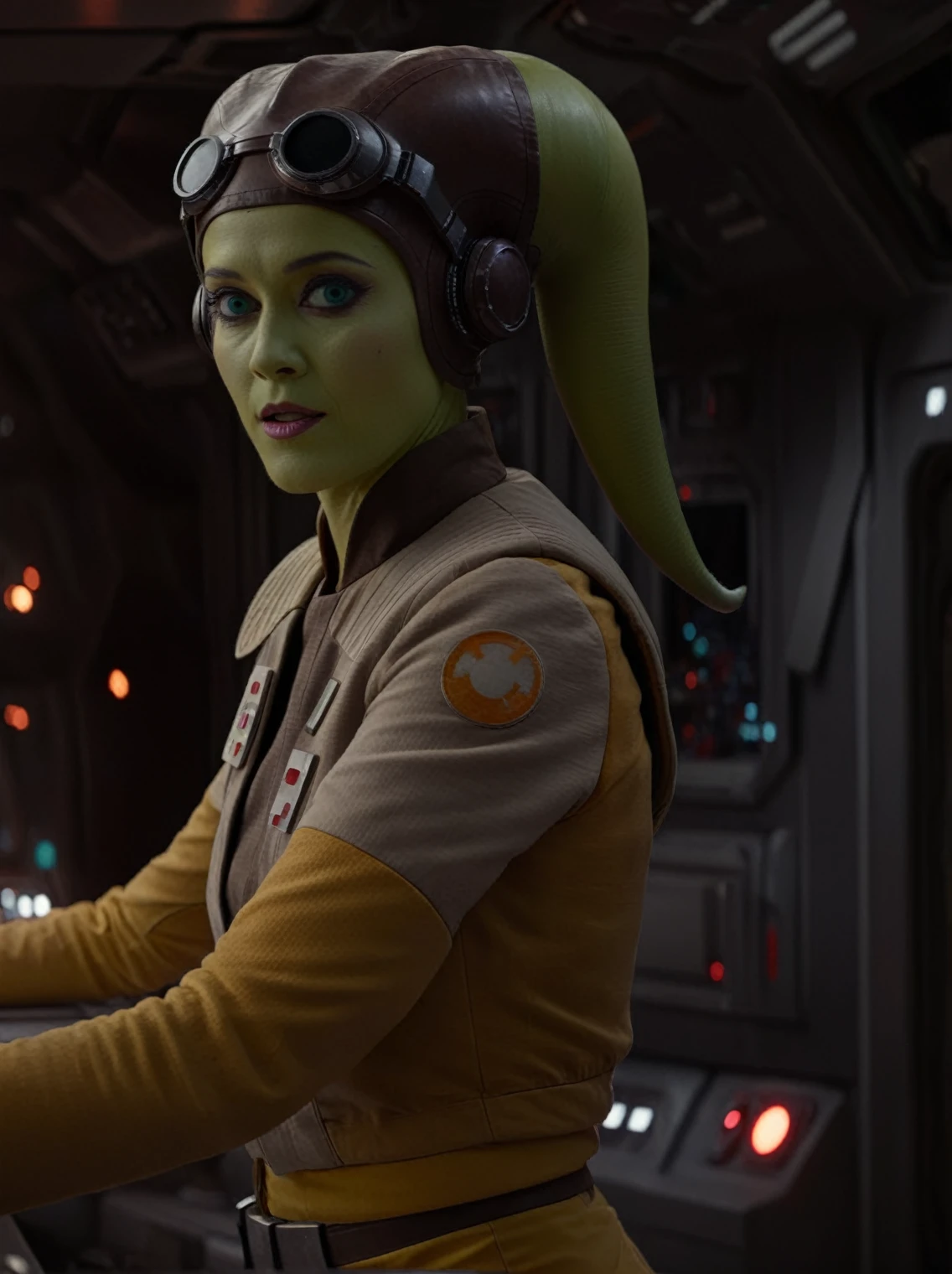 (masterpiece, best quality), Star Wars, full body cinematic shot of Hera Syndulla, inside space ship, UHD, 4k, ultra detailed, cinematic, a photograph of cinematic photo dramatic lighting, 35mm photograph, film, bokeh, professional, 4k, highly detailed, epic, beautiful lighting, inspiring,
