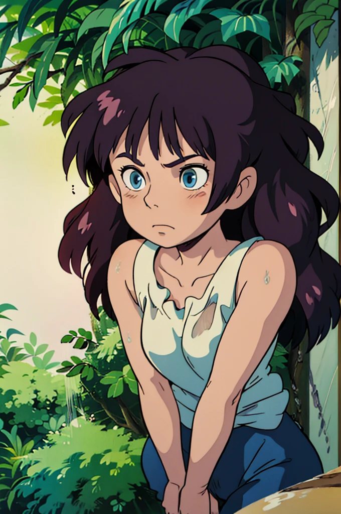 blue eyed girl with long wavy black hair, (cruel_expression):4.0, lewd:2.0, showering