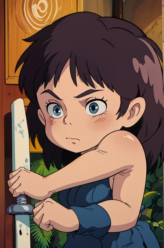 blue eyed girl with long wavy black hair, lustful:2.0, naked:2.0, showering,