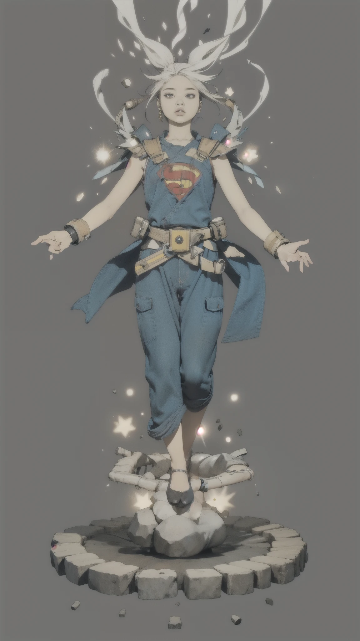 monochromatic、22 years old、woman、Asian、Moderate bust、Simple Background、solo、slender、1 person、Superpowers、Small parts floating in the air