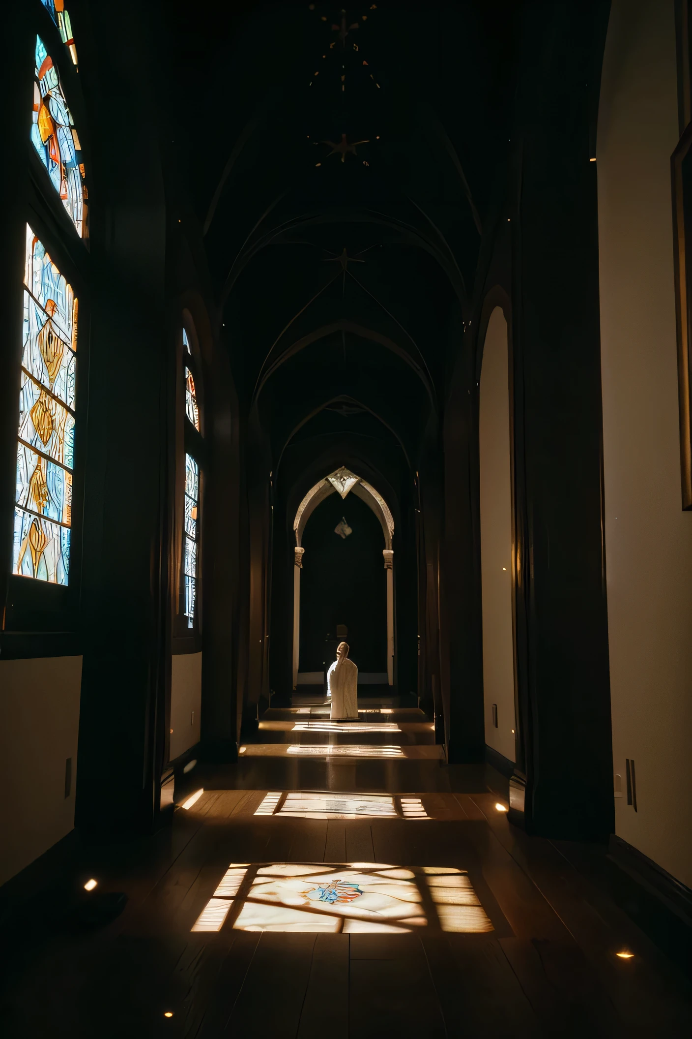 an interior landscape where elements of light and shadow represent emotional and spiritual duality. An artist at the center, surrounded by figures that symbolize the challenges and outside influences that try to stifle your creative voice. At the bottom, a luminous presence or an illuminated path suggests spiritual guidance and hope. This image would capture the internal struggle, the perseverance and search for transcendence that defines the song&#39;s theme.