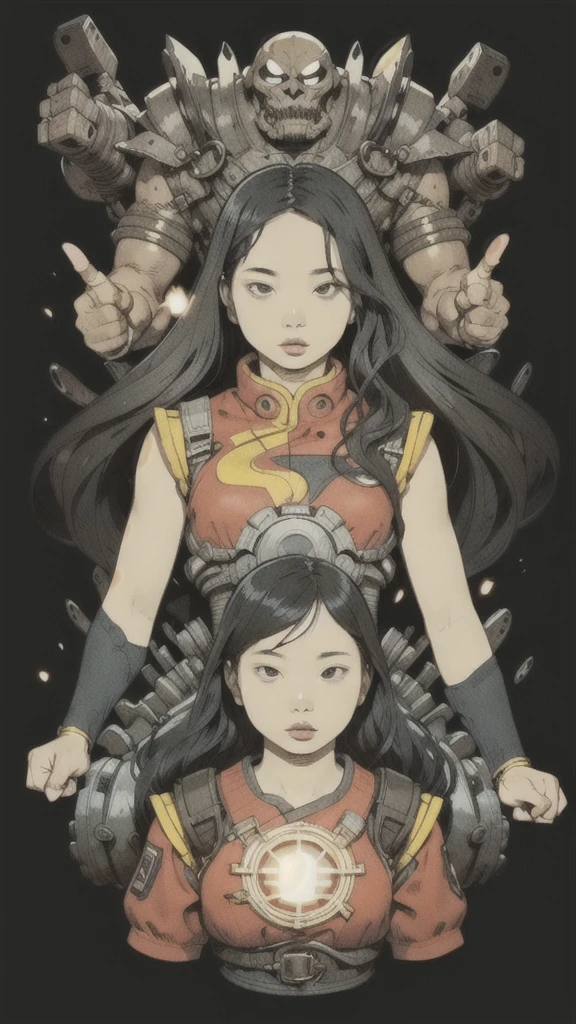monochromatic、22 years old、woman、Asian、Moderate bust、Simple Background、solo、slender、1 person、Superpowers、Small parts floating in the air、Long Black Hair。