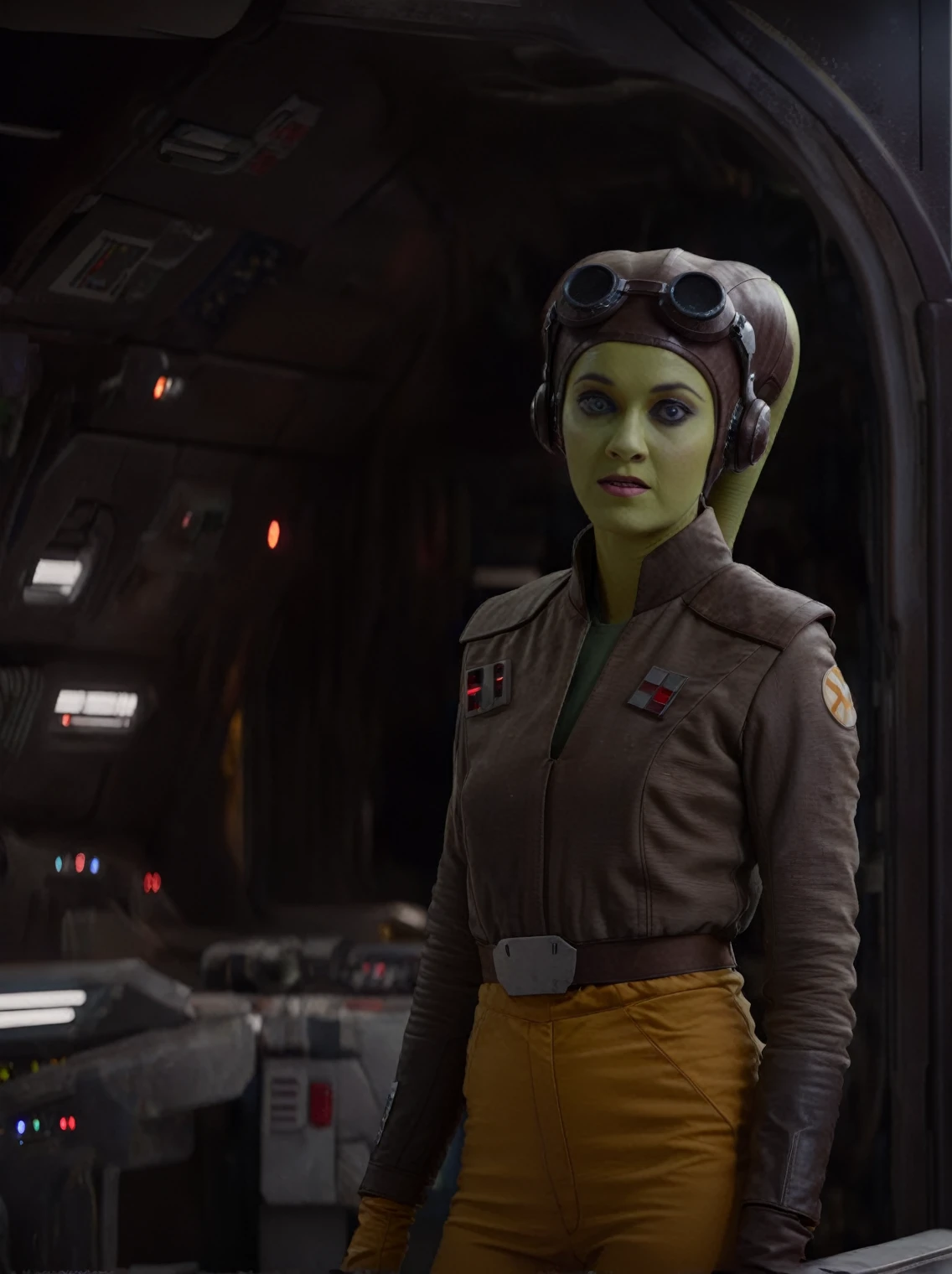 (masterpiece, best quality), Star Wars, full body cinematic shot of Hera Syndulla, inside space ship, UHD, 4k, ultra detailed, cinematic, a photograph of cinematic photo dramatic lighting, 35mm photograph, film, bokeh, professional, 4k, highly detailed, epic, beautiful lighting, inspiring,