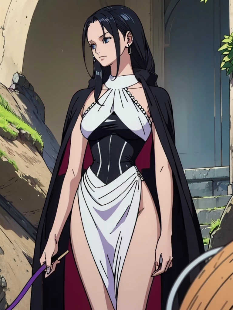 Best quality, 4k, high resolution, body stuck dress, perfect smile, gorgeous, light skin, (ichigo),black hair, wearing bodystuck long dress, clothes are stuck in body, bodyfit outfit,1 girl, solo, seductive look, elegance and charm, (masterpiece, best quality, high resolution), looking at the viewer, standing, (intricate and beautiful:1.2), (detailed light:1.2), (soft light, side light), (high resolution textures) , holding leash in hand(chain leash), outdoor, Burmese girl,wearing bodcorn dress(black colour) with purple line ,wearing gorgeous jewelary, wearing harness over the outfit ,outdoor background, sun light, attractive, sexy, mature and hot, young,(masterpiece:1.3), (disorganized:1.3), (highest quality:1.3), perfect anatomy, detailed face, front view, perfect right hands, looking at viewer, (Super detailed:1.3), (best shadow:0.7), (treated hair), fine eyes, beautiful eyes, young aged woman, alone, standing, crystal earrings,closed_mouth, , outdoors,Thick thighs, arrogant face, small 