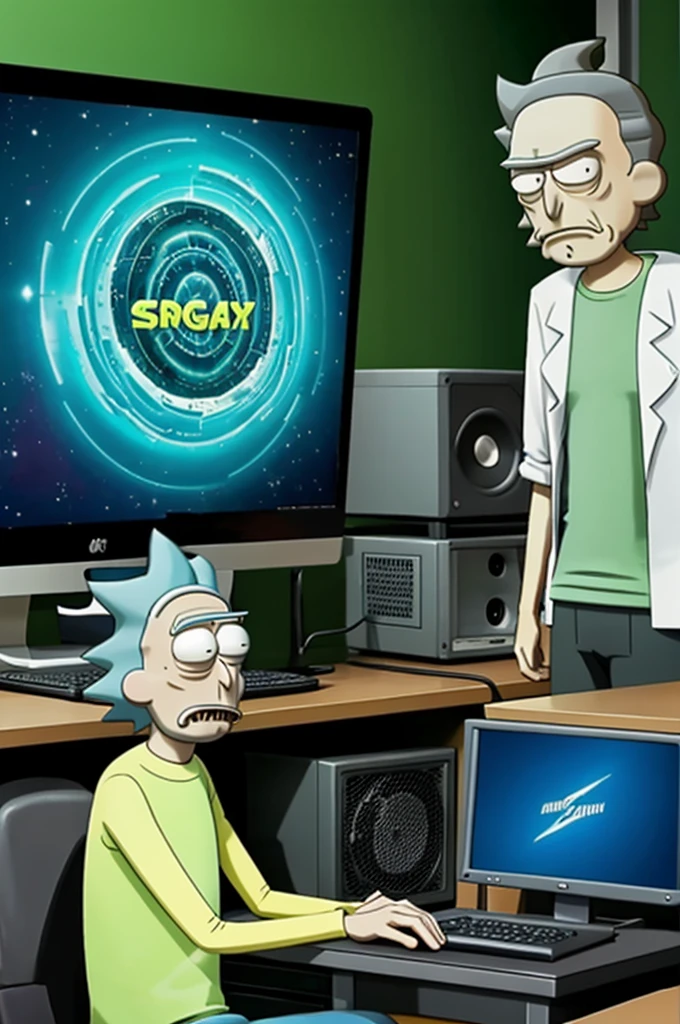 Rick and Morty in computer room