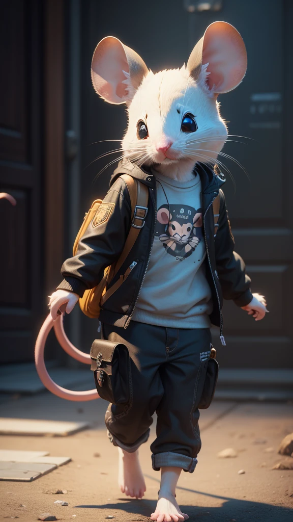 The mouse is so cute when it screams and shoots, Practical, 4K, Very detailed, Vray rendering, Unreal Engine, Art style on the go,dance