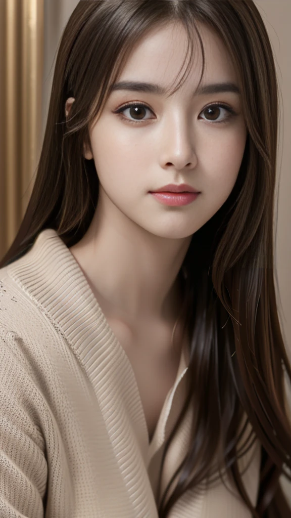 (masterpiece: 1.3), (8K, Realistic, RAW Photos, Highest quality: 1.4), (One girl), Beautiful Face, (Realistic Face), (Long Hair: 1.3), Beautiful hairstyle, Realistic eyes, Beautiful brown eyes, Beautiful details in the eyes, (Realistic Skin), Beautiful Skin, (sweater), Absurd, Charm, 超High resolution, Ultra-realistic, High resolution, Golden Ratio、Big Breasts