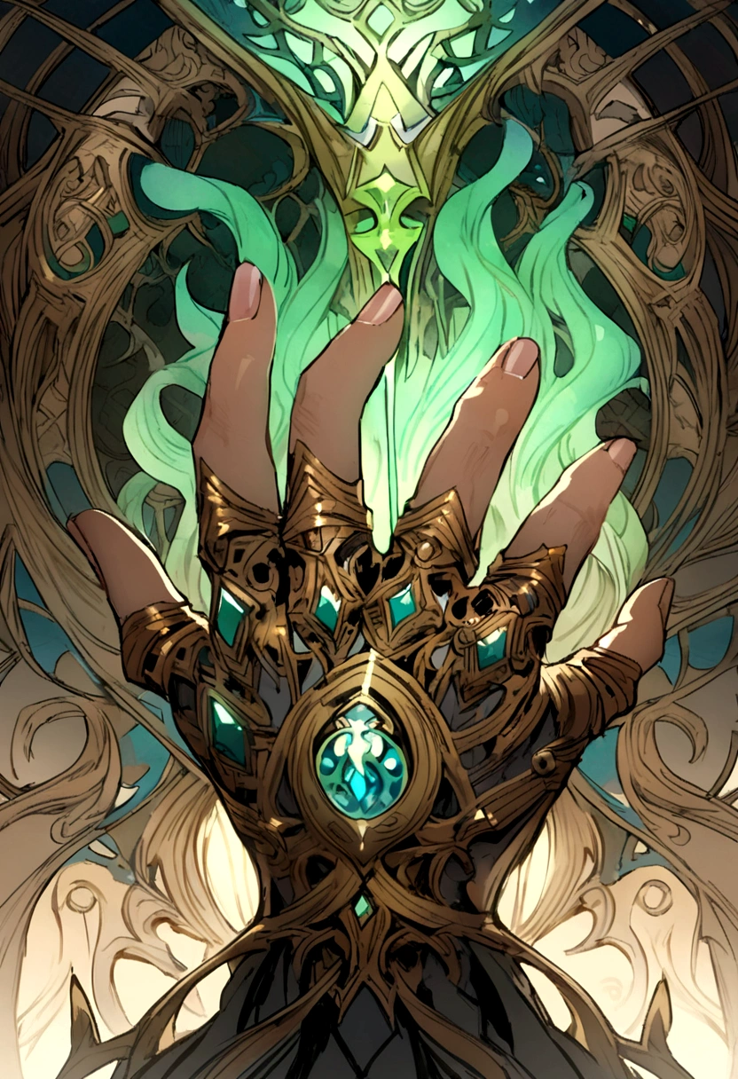 Draw a fantasy magic hand where energy gathers