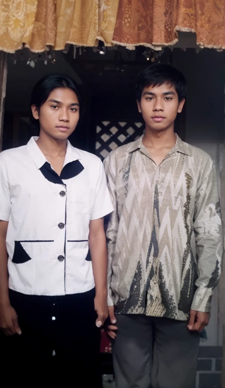 A tanned Indonesian woman wearing a white dress and a young Indonesian man wearing a typical Indonesian batik shirt and black pants, the picture is very sharp, very realistic, the masterpiece is very extraordinary