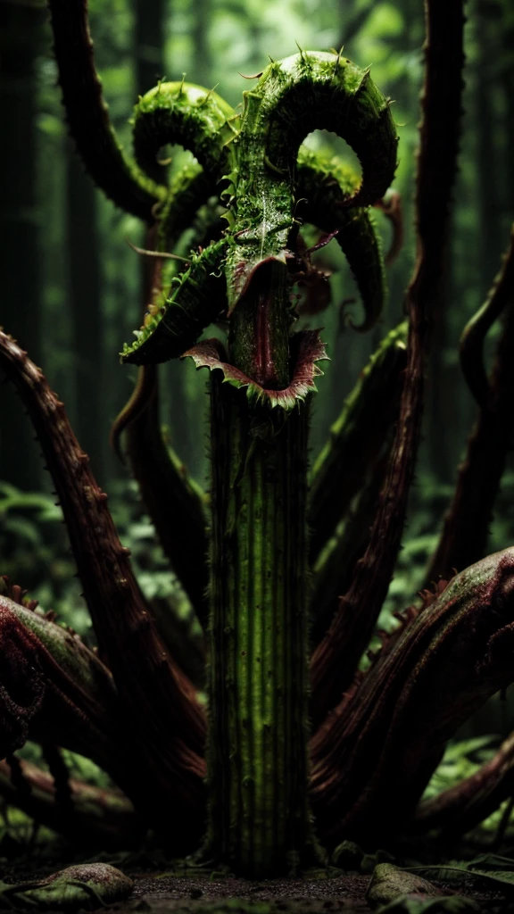 Zombie Hordes、A carnivorous mutant plant that attacks zombies、A plant with long tentacles that captures and eats zombies、 (Highest quality、4K、8K、High resolution、masterpiece:1.2)、Super detailed、(Realistic、フォトRealistic、フォトRealistic:1.37)、Horror、Apocalyptic、Surreal、Dark fantasy