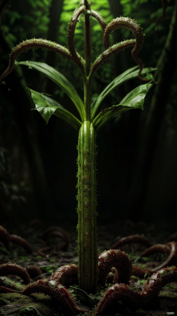 Zombie Hordes、A carnivorous mutant plant that attacks zombies、A plant with long tentacles that captures and eats zombies、 (Highest quality、4K、8K、High resolution、masterpiece:1.2)、Super detailed、(Realistic、フォトRealistic、フォトRealistic:1.37)、Horror、Apocalyptic、Surreal、Dark fantasy