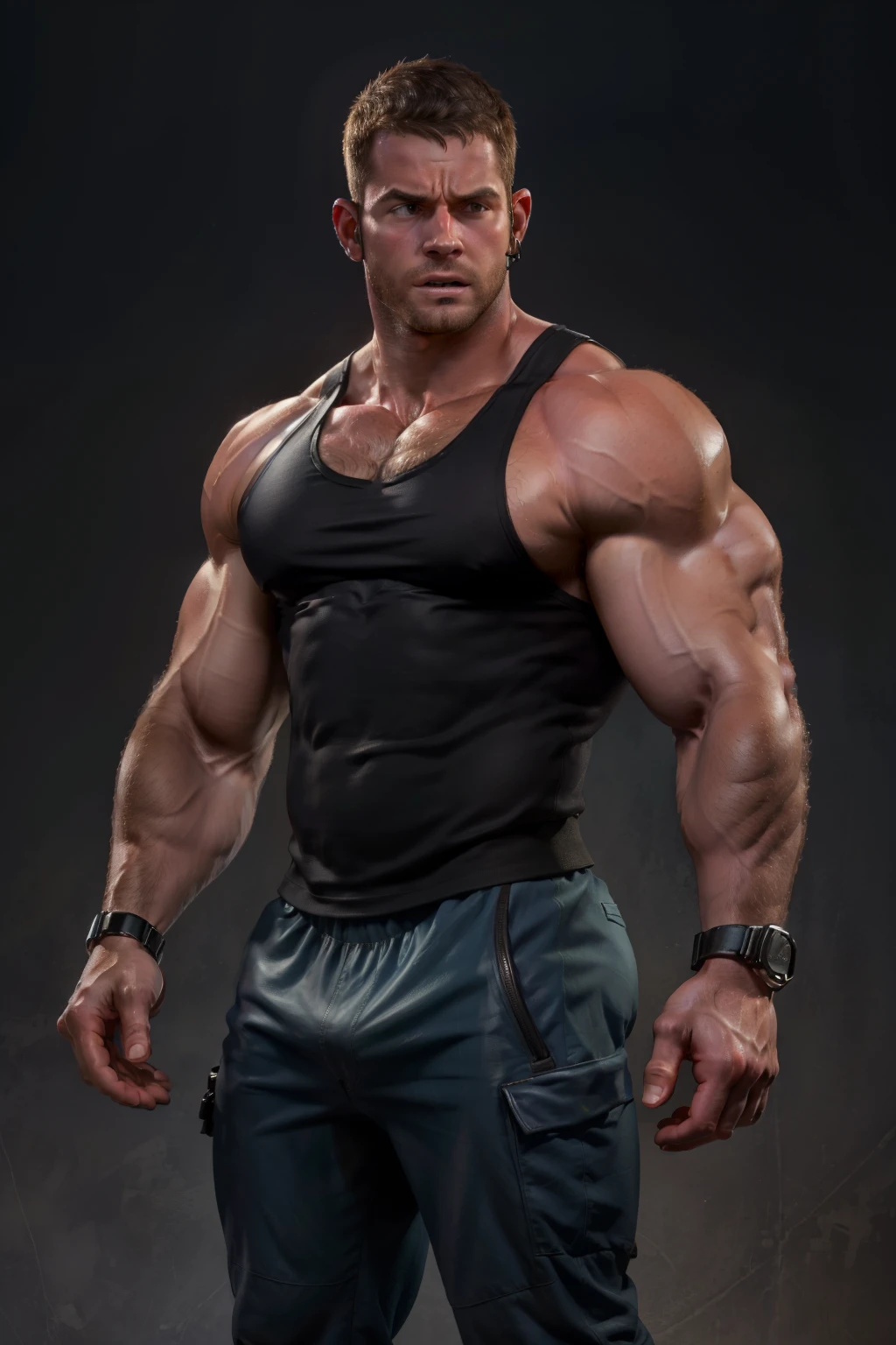 wax figure,wax figure,wax figure,wax figure,wax figure,full body,mannequin,only underwear,Muscular security guard with open mouth,Chris Redfield,He wears a tank top,He had sad eyes in his eyes,Grievanced frown,Emerald charming eyes,Tall and burly,musculous!Tall, Burly and strong, Extremely detailed depiction of faces,Exquisite facial features,super gain and cool, commission for high resolution, Attractive strong men,only underwear,