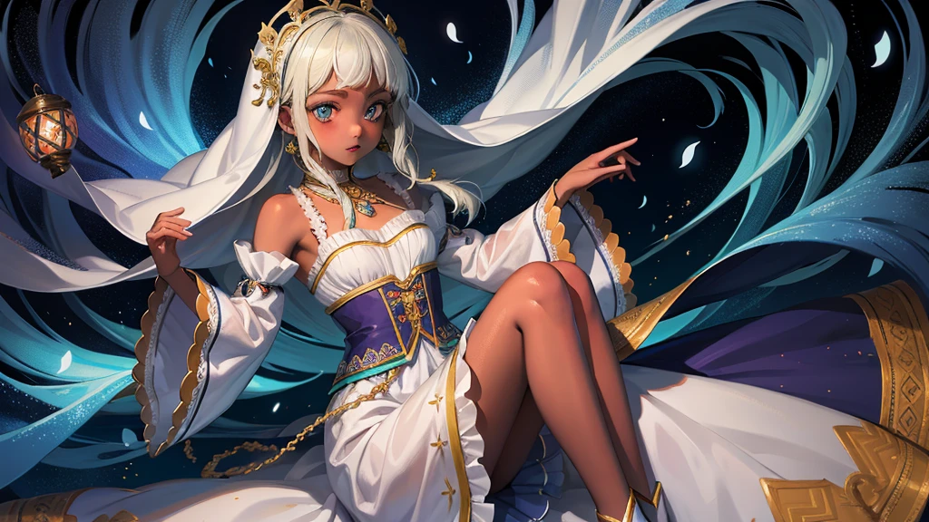 最high quality、high quality、10 years old、Brightly embroidered folk costumes from Central Asia and the Caspian Sea region、Bride Girl、Moonlight meadow、Long dress