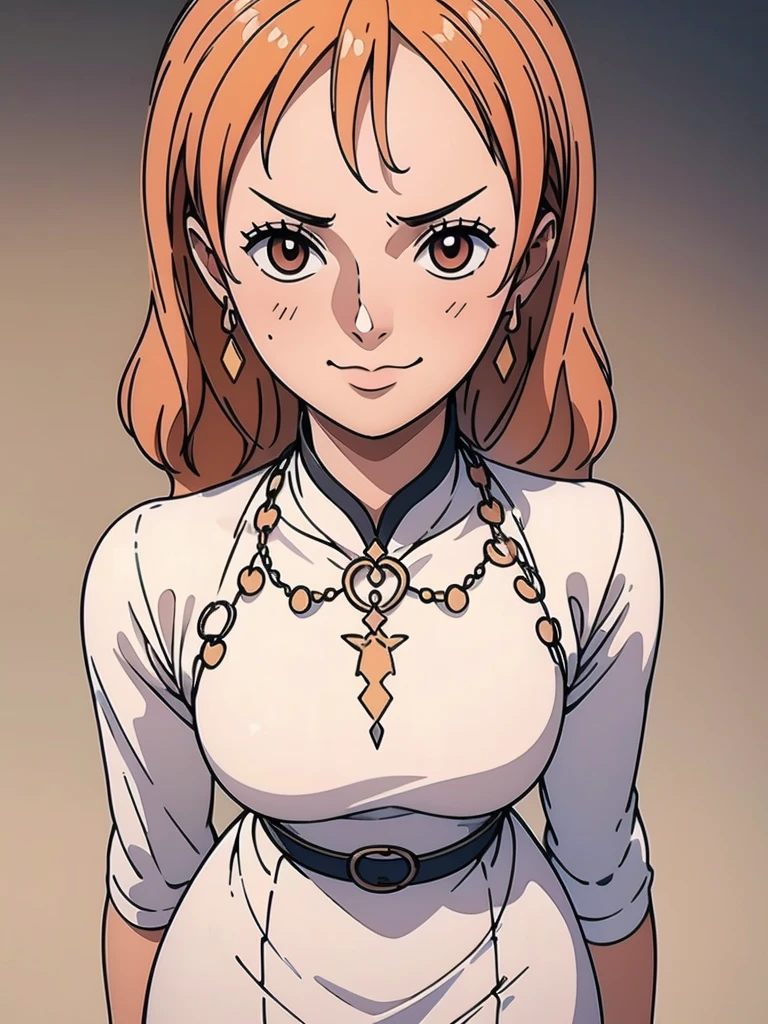 Best quality, 4k, high resolution, body stuck dress, perfect smile, gorgeous, light skin, (ichigo),ornage hair, wearing bodystuck long dress,(long sheeves), clothes are stuck in body, bodyfit outfit,1 girl, solo, seductive look, elegance and charm, (masterpiece, best quality, high resolution), looking at the viewer, standing, (intricate and beautiful:1.2), (detailed light:1.2), (soft light, side light), (high resolution textures) , holding leash in hand(chain leash), outdoor, Burmese girl,wearing bodcorn dress(white colour) with pink line ,wearing gorgeous jewelary, wearing harness over the outfit ,outdoor background, sun light, attractive, sexy, mature and hot, young,(masterpiece:1.3), (disorganized:1.3), (highest quality:1.3), perfect anatomy, detailed face, front view, perfect right hands, looking at viewer, (Super detailed:1.3), (best shadow:0.7), (treated hair), fine eyes, beautiful eyes, young aged woman, alone, standing, crystal earrings,closed_mouth, , outdoors,Thick thighs, arrogant face, small