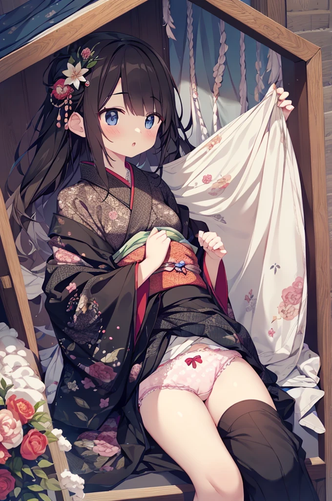 Girls , Up to 100cm high, kimono, Small breasts, Patterned cotton panties, Fabric Realism, Black Hair, No jacket