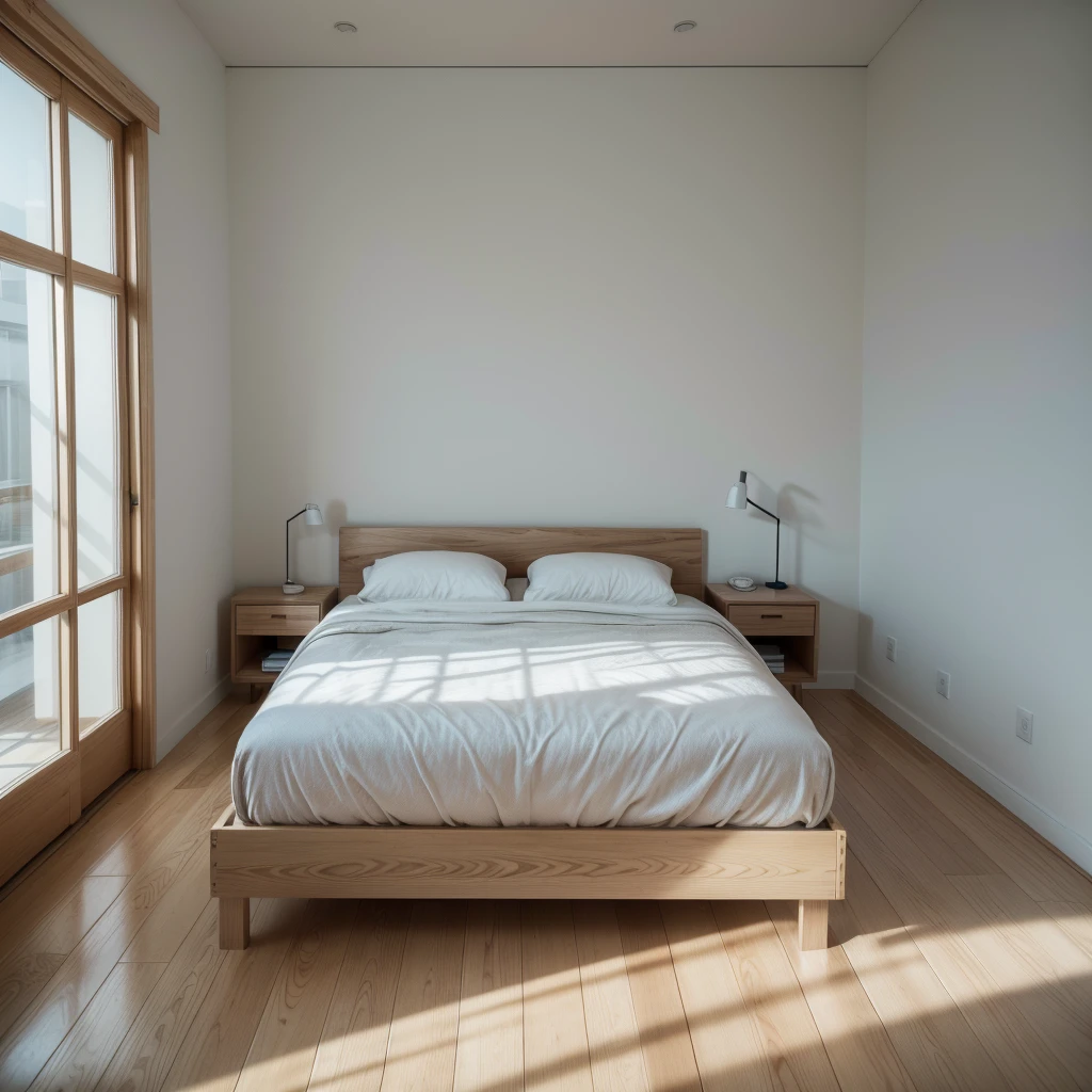 a small empty bedroom, no bed, no mattress, bare room interior, minimalist design, clean modern architecture, large windows, natural lighting, hardwood floors, white walls, simple aesthetic, tranquil ambiance, serene minimalist empty room, calming atmosphere, architectural photography, clean lines, minimalist art, abstract minimalism, (best quality,4k,8k,highres,masterpiece:1.2),ultra-detailed,(realistic,photorealistic,photo-realistic:1.37)
