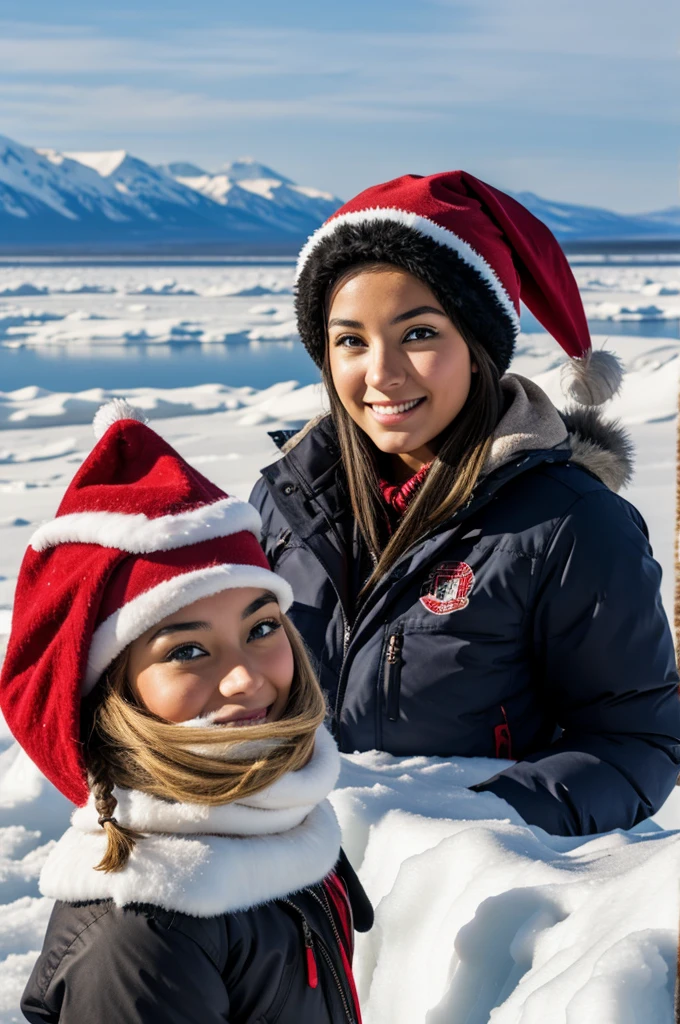 A young woman posing at the north pole