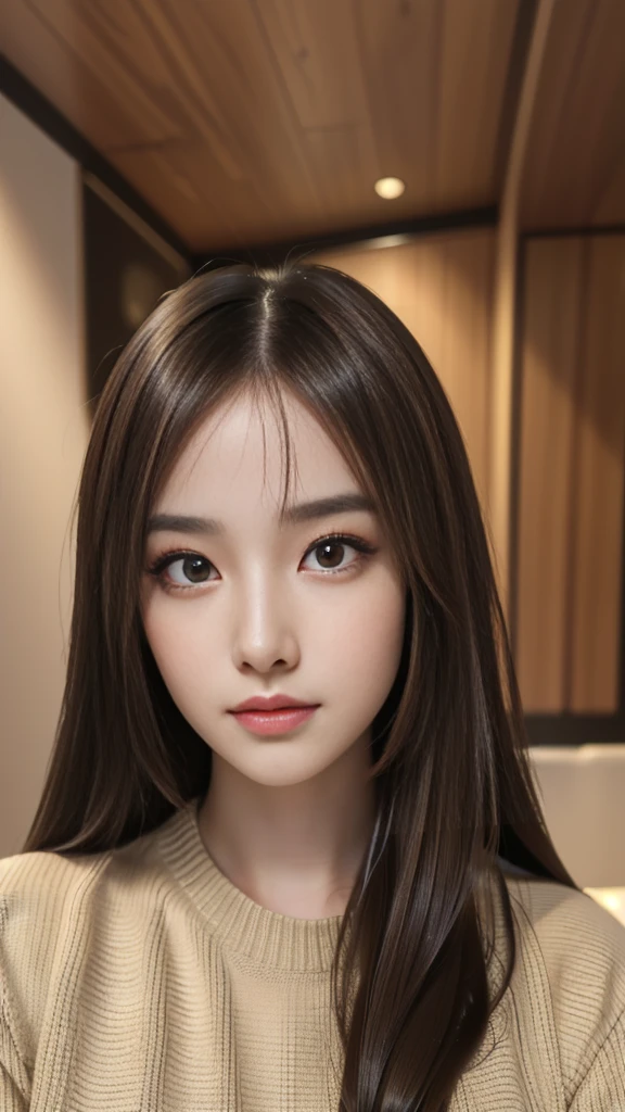 (masterpiece: 1.3), (8K, Realistic, RAW Photos, Highest quality: 1.4), (One girl), Beautiful Face, (Realistic Face), (Long Hair: 1.3), Beautiful hairstyle, Realistic eyes, Beautiful brown eyes, Beautiful details in the eyes, (Realistic Skin), Beautiful Skin, (sweater), Absurd, Charm, 超High resolution, Ultra-realistic, High resolution, Golden Ratio、Big Breasts