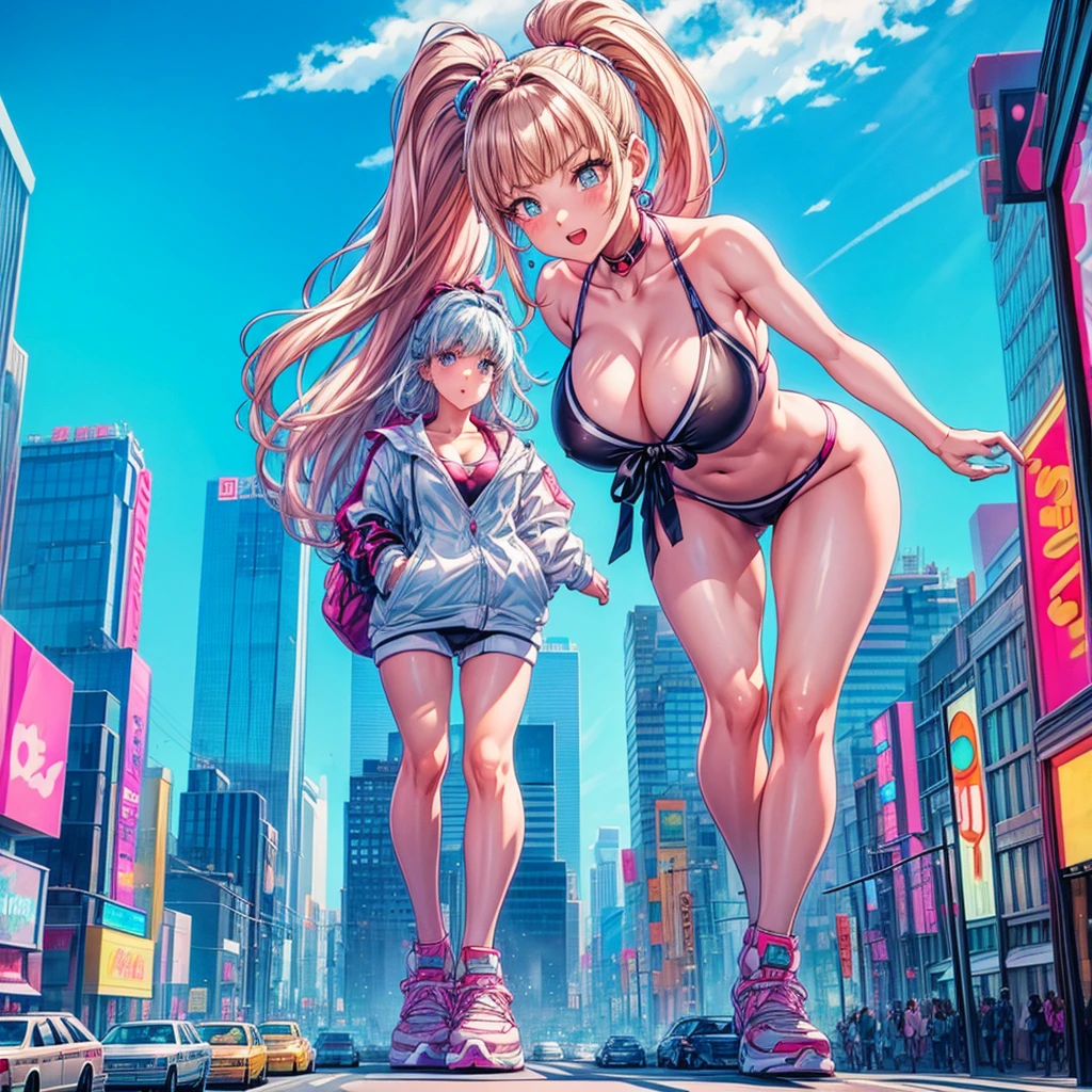 realistic 90's giant girl on the road of the big city girl in bikini swimsuit female giant
giant girl
Whole body sneakers
Destroyed skyscrapers Destroyed cars Crowd Unreal Engine,cleavage ,a drawing of a , earrings, long hair, 1980s (style)