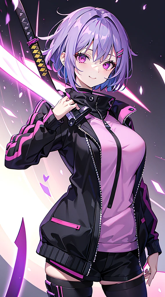 1 boy、Purple hair、Purple Eye、Maniac smile、Short messy hair、Portrait 、Heterochromia 、Hair covering the right eye、grinning evily、black trench coat、The shirt