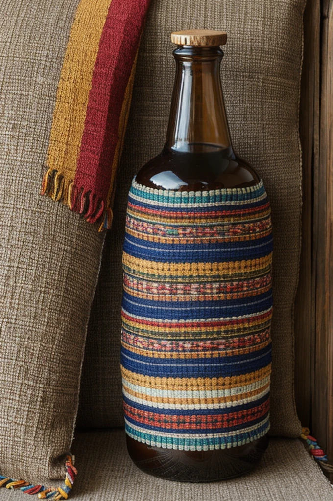 Create a bottle wrapped in Andean fabrics