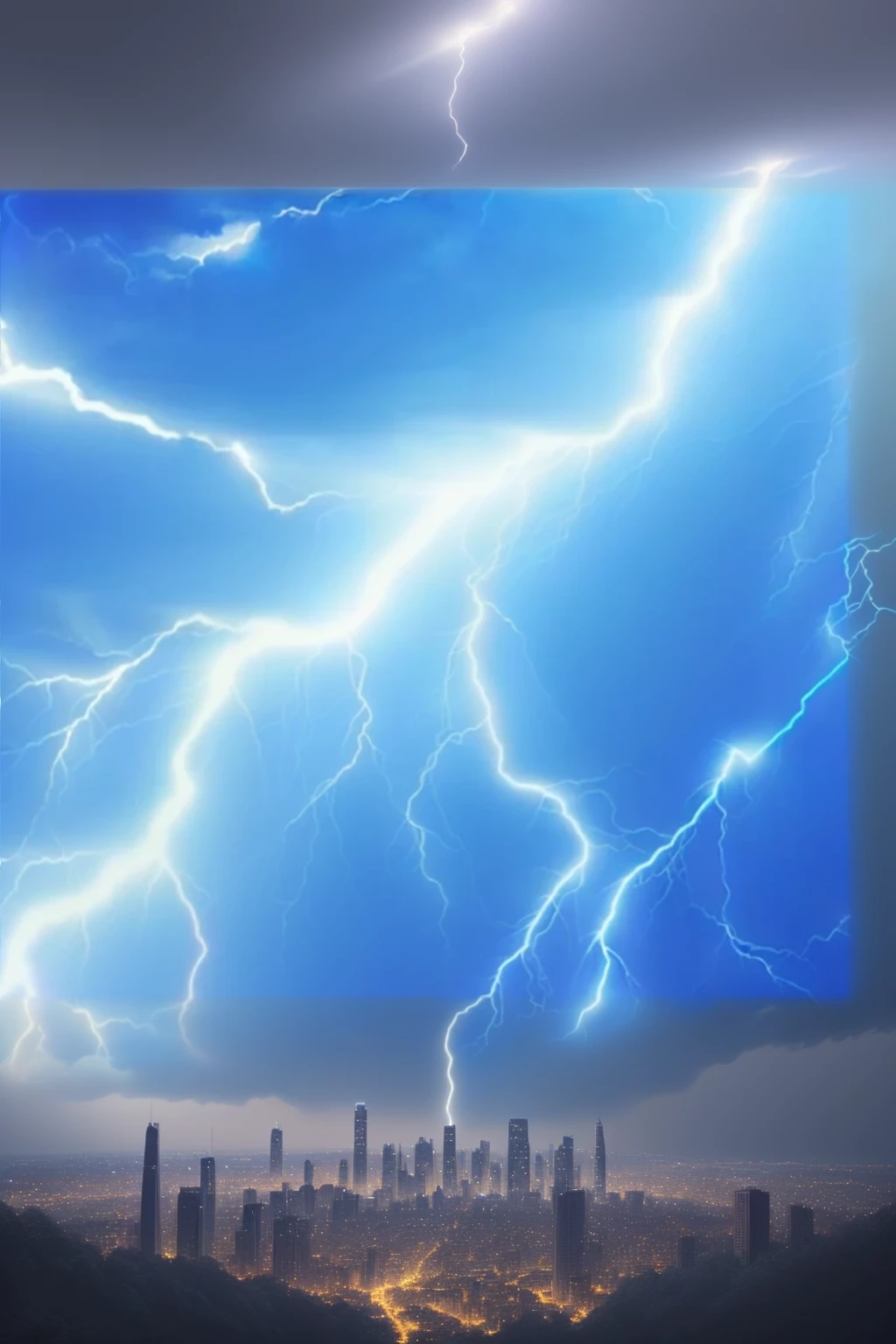 a lightning bolt is seen in the sky above a city, volumetric lightning, lightning background, upper volumetric lightning, crackling blue lightning, realistic lightning, lightning effects, blue lightnings, hyper-detailed. studio lightning, blue lightning, volumetric lightening, dramatic volumetric lightning, epic lightning, detailed lighting and thunder, dynamic lightning, with lightning bolts