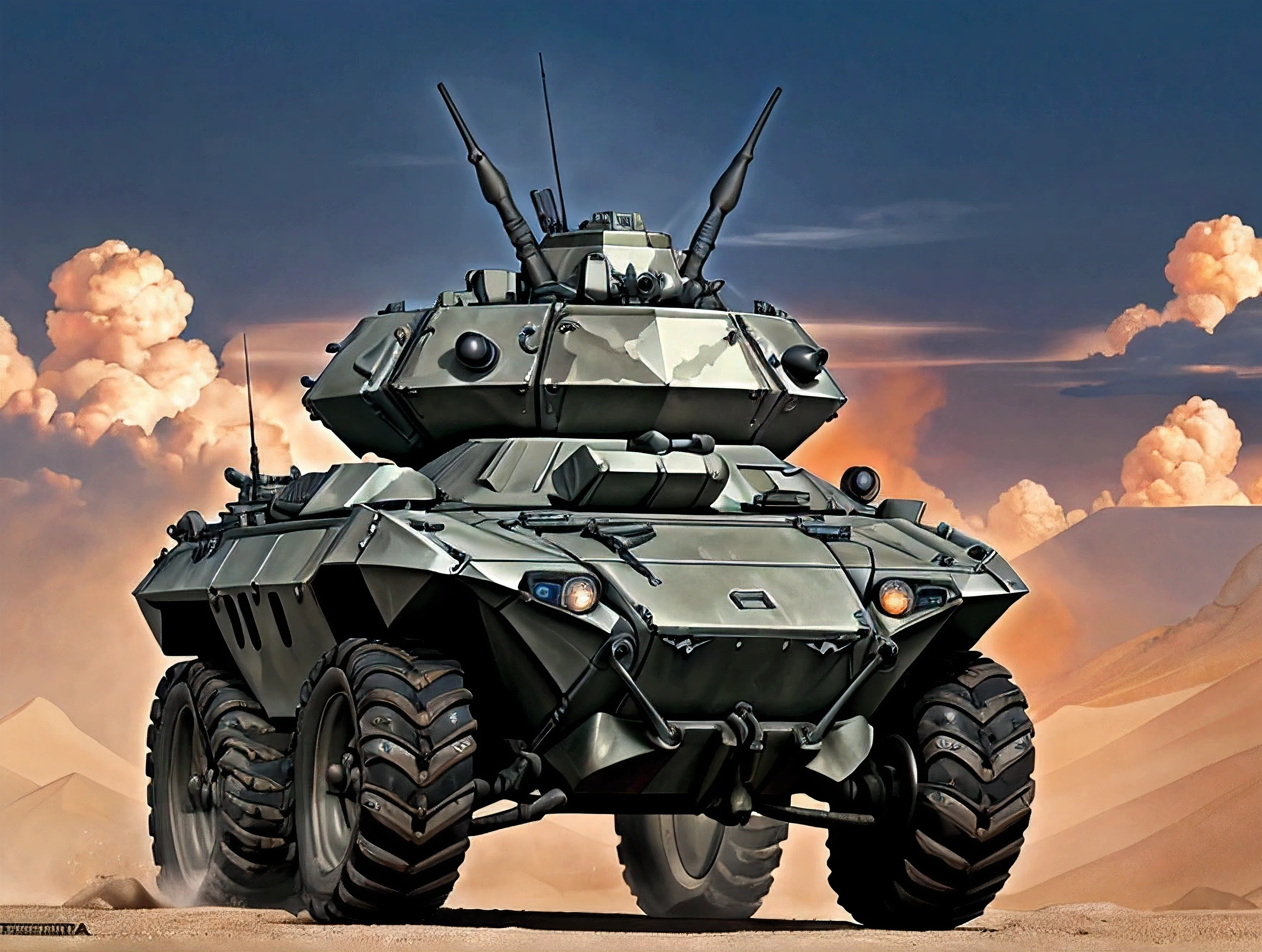 Make a btr-80 but with tank wheels and futuristic style (4k hd pretty detailed) (only one btr-80)
