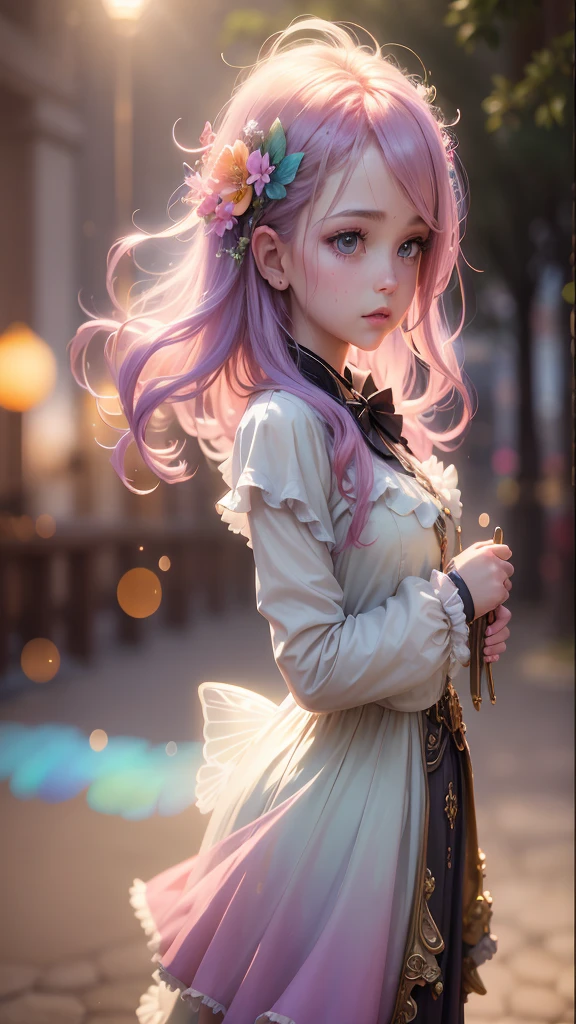 masterclass de belas artes splash spray gotejamento de arco-íris opalino Prisma Sakuraoil color,steampunk celestial ethereal spooky fada, hdr, ultra-high details, centred, bokeh, Lens flare, Cloudy twilight, blossom, light blossom, cinematic lighting, high-range dynamics, Depth of field, full pose