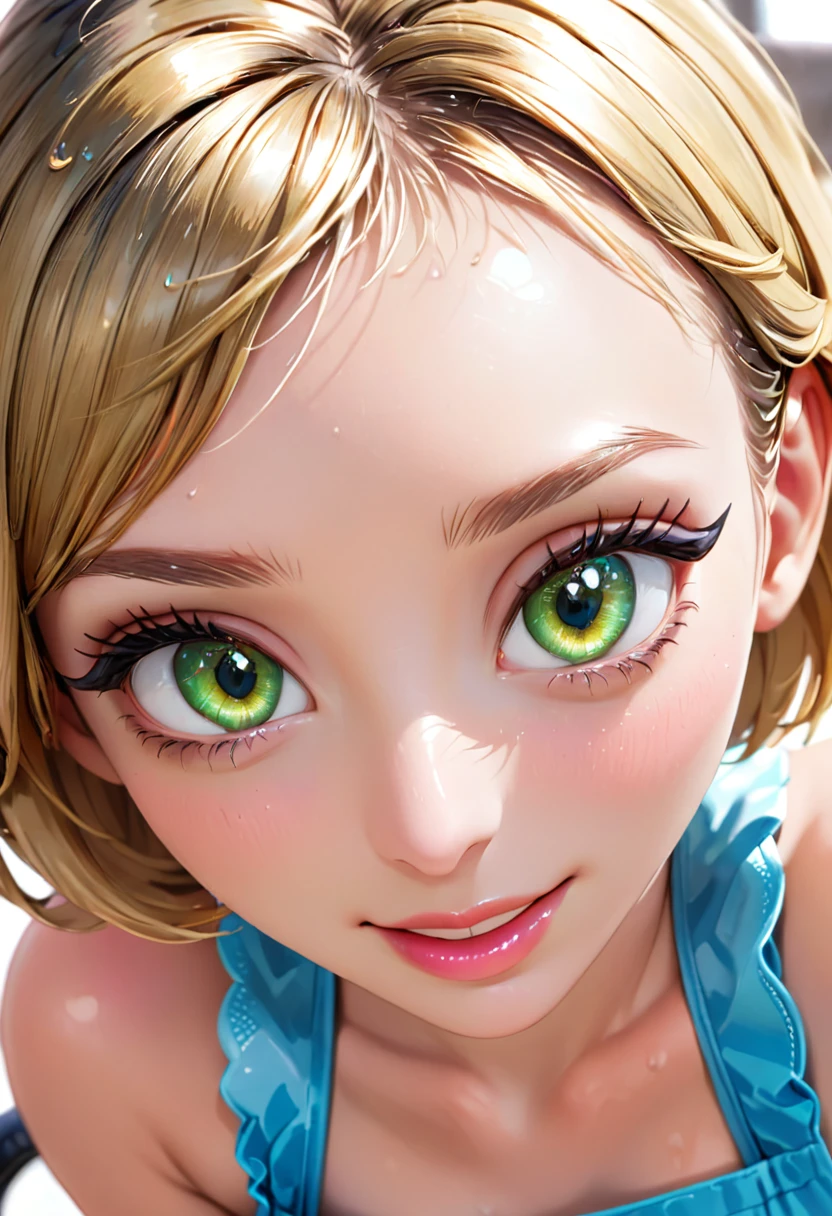 best quality,ultra detailed,highres,high-resolution,8k,masterpiece,(realistic:1.3),(photorealistic:1.3),beautiful detailed,depth,fine-textured,(super fine:1.2),perfectly focused,crisp,(vibrant colors:1.3),(depth of field),(photorealism:1.2), perfect skin detail,perfect lighting,
 ,(1 beautiful woman:1.3),beautiful detailed makeup, (beautifully detailed face:1.2), (beautiful detailed eyes:1.2), ,(bangs:1.3),(supermodel:1.3), (smile:1.3),(smile:1.3),(gravure pose:1.3),(happy:1.2),(glamorous goddes:1.4), ,(21 years old),(open forehead:1.4),(random color hear:1.3), ,(random color eyes), ,(vibrant makeup:1.2),(beautiful makeup:1.2),(perfect makeup:1.2), 
, (double eyelid:1.3),(beautiful long eyelashes),(beautiful eyeliner:1.1),(beautiful eyeshadow:1.3),(beautiful cheek makeup:1.2),(beautiful mascara:1.2),(beautiful eyebrow:1.2),(beautiful eyelashs:1.3),(bright pupils:1.4), ,(eyeshadow with Lame:1.3), ,(beautiful shining pink lipgross:1.2),(puffy lips:1.2),(glossy skin), , (bob cut:1.3),(no messy hear:1.3),(no curly hear:1.3),(no wave hear:1.3), ,(gleaming skin:1.1),(shiny skin:1.1), ,(wet skin:0.9),(glossy skin:1.3),(perfect skin details),(real skin), 
,A professional photo of the upper body, ,Professional photo, waist-high photo, (beautiful portrait), ,(cowboy shot:1.3), ,(cowboy shot:1.3),
 ,apron,,kitchen, (sleeveless:1.3),
,(oddeyed beautiful shining eyes:1.3),(heterochromia:1.4),(green left eyes:1.4),(blue right eyes:1.3),
,snake eyes,Beautiful eyes, shining eyes, super detailed, perfect eyes, glowing eyes, close-up view of eyes,