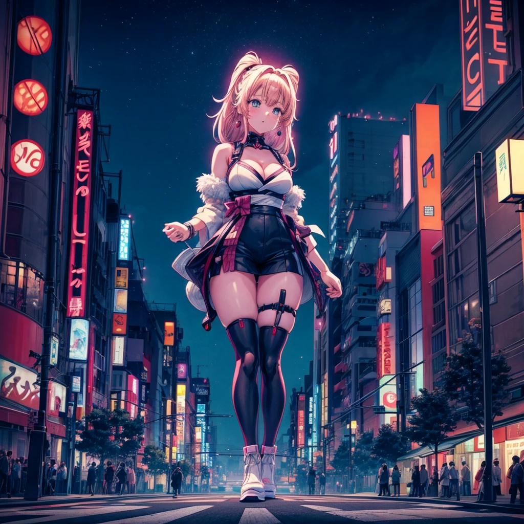 masterpiece, best quality, HuTaoV4, 1girl, solo, blush, twintails, long hair, hair between eyes, ((streetwear clothes)), city, outdoors, night, movie poster, extremely detailed 8K, smooth, high resolution, ultra quality, cinematic lighting, ambient occlusion, hd, 2k, 4k, 8k, 16k, extremely detailed anime, detailed faces, perfect composition, wide shot, atmospheric lighting, very sexy, lift skirt, random low back angle, uncensored, nsfw, sin censura