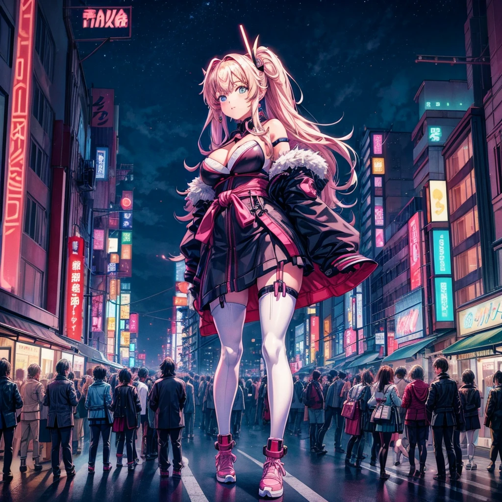 Anime Style Night view Tokyo Akihabara Electric Town Neon Town Expressway street tree Railway stations Elevated 90's giant girl on the road of the big city girl in bikini swimsuit female giant
giant girl
Whole body sneakers
Destroyed skyscrapers Destroyed cars Crowd Unreal Engine,cleavage ,a drawing of a , earrings, hair, 1980s (style) masterpiece Ultra-precision Cute Girls