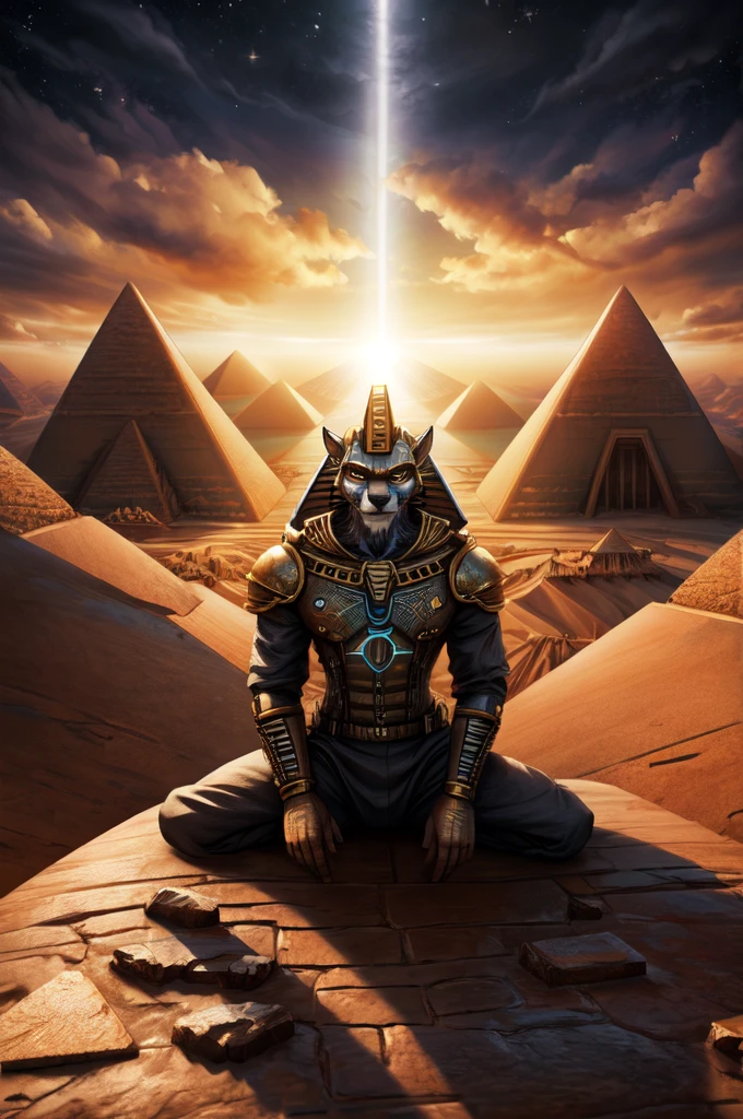 (((Barefoot furry character, full body, cinematic setting, furry male, plantigrade)))
See the earth at the peak of it's glory -
Days that are long gone.
The greatest empire of the ancient times
Behold the light so bright it blinds your eyes!
((Atlantis!))
Ancestor of Mankind
Those who have united
The earth under One Name
See the greatest city stand
In Anabiosis
What has once ruled all the world -
Mighty Poseidonis!
The great ((pyramids)) in place
Shelter us from danger,
We send ships to distant worlds,
Fearing not their anger.
BREAK, ((science-fiction scenery)), ((hitech civilization)), intricate details, highly detailed, extreme detail, octane render, fine art, best quality, highres, (detailed face:1.5), ((full_body)), respecting golden ratio, UHD, (((perfect hands))), low light