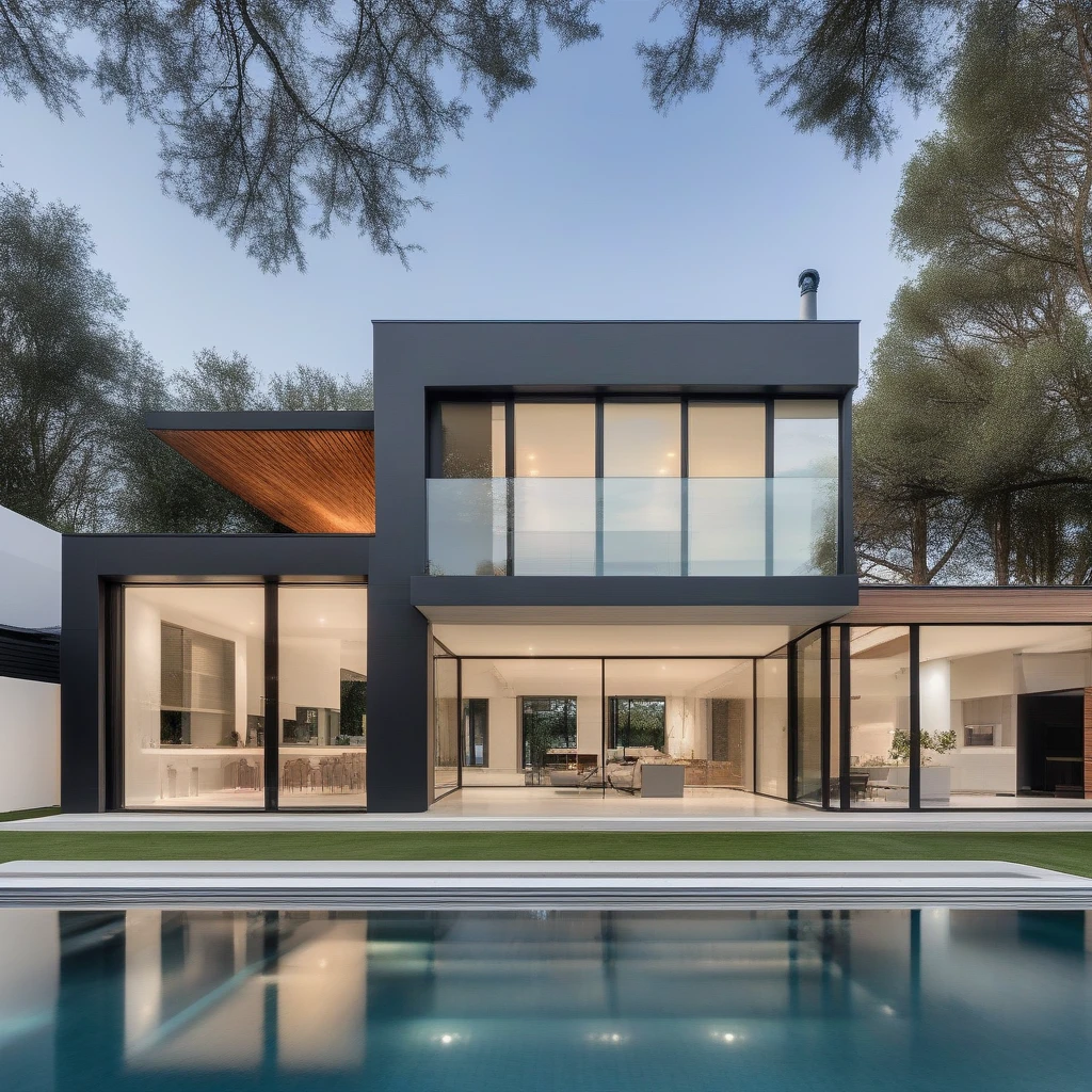 a photo of GDMEXTXL modern house exterior, photograph, photography, perfect, master quality, professional photoshoot, award winning photographer, calming symmetry, symmetrical