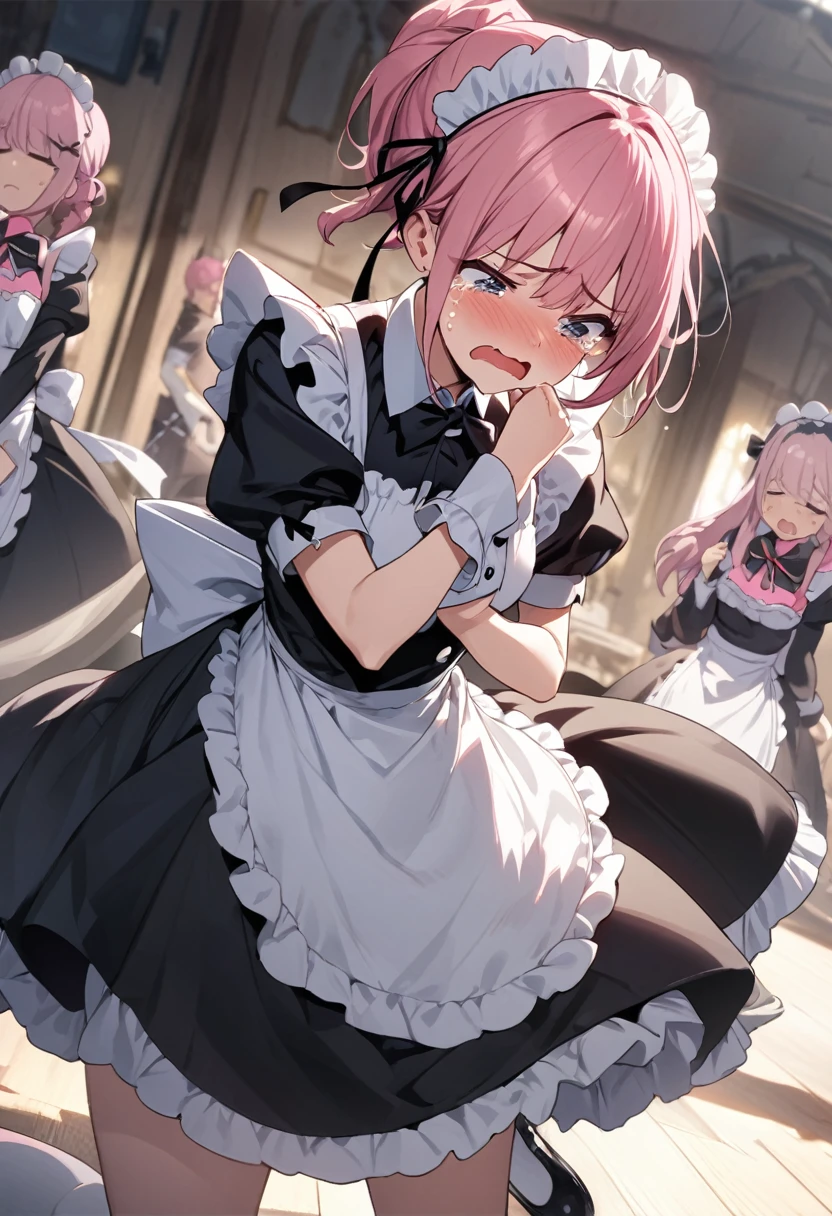 Depressing、Pink Hair Woman、tears、(Best image quality),(Hair is pink、Drill Twin、Maid clothes),(Master's Work),(Super detailed),(詳細なeyeの描写:1.0),(Lens flare:1.0),(Movie Posters:1.0),(Tarot Border:1.0),Portraitureは中央に配置されます,(close:1.0),(nagative space:0.8),(Negative space:1.6),(alone),(colorfulに浮かぶ {Wind|Water magic|ink|crystallizations|ice|fire|inflammation|lightning|web|rock|sand|particle|光のfire花|Blood}:1.0),(colorfulなものが多い {Soap bubble|cloud|Thorn|spike|Grapevine|current|spiral|barely|wing|Tattoo|Cube|octahedron}:1.0),(floating {red|green|green|Aqua|purple|yellow|black|white|gray|Pink|orange|lime} {ribbon|Fater|particle|blade|water滴|Snow Flower|soft ball}:1.0),({crystallization|ice|fire|inflammation|Wind|water|Earth|stone|space|musical|Sonic|Vortex} {magic|wing}:1.0), ({Ray Tracing,Shine|Speckled sunlight,light,Caustics|night,Black Theme|mysterious,Creepy|easy going,pastel}:1.2), ({colorful|Sparkling|Multicolor}:1.0),(Beautiful sparkle:1.0),({Leaning forward|Lean back|Tilt to the side|}:1.2),{(smile:1.0)|(False Smile:1.0)|(Stern expression:1.0)},({small|small||lips,eyelash}:1.0),{(Open your mouth:1.0)|(Mouth closed:1.0)|},({eyelash|eye shadow||}),{片eyeを閉じて|||},(),({From below|From above|From the side From the side|From behind|Face-to-face viewer}:1.3),(Hello:1.3),(Tilt your head:1.0),(Dynamic pose:1.1),,({red|green|green|Aqua|purple|yellow|black|white|gray|Pink|orange|lime} {armor|dress|Collared shirt|suit|Costume}:1.0),({formal|army|Techwear|Urban style|casual,casual clothes|Fantasy,Magister|wild,Tribe|sf,Futuristic}),({Checked skirt|Layered skirt|Fluffy dresses|tights|pants|Shorts}),({red|green|green|Aqua|purple|yellow|black|white|gray|Pink|orange|lime} {eye|eye|student}:1.4),,,,{Length jacket|Blazer jacket|Cape|sweater|tie||},{(Floating Cape:1.0),|}({Fox Ears, Fox Girl|吸Blood鬼, Bat Wings|Pointed Ears,(Fairy:0.5)||}:1.1),({Abstract background|city,Skyscraper|forest,garden|city|shrine|cave,underground|Swamp|lake|winter|Alien planets|}:1.4),({indoor,internal|屋outside,outside}:1.1),,({Sitting|flight|Jump|lay|Are standing|Are standing on one leg}:1.1),({Skin of color|white skin|green skin|greenwhiteい肌|By thing|Shiny skin|blackい肌||}:1.1),({Full Body Lesbian|Upper Body|Portraiture|}:1.25),{tooth, 皮のtooth|Tongue Stock|Frowning|lipsを噛む|Thinking|||||}, {虚ろなeye| student in symbol shapes, Heart-shaped student| Slit pupil, + +|||||}, (pink hair, twin tails twin drill, show your forehead, blue eyes, White frilled white headband, slanted eyes, smile, long sideburns, curled bangs, neck ribbon, Forehead, amount),