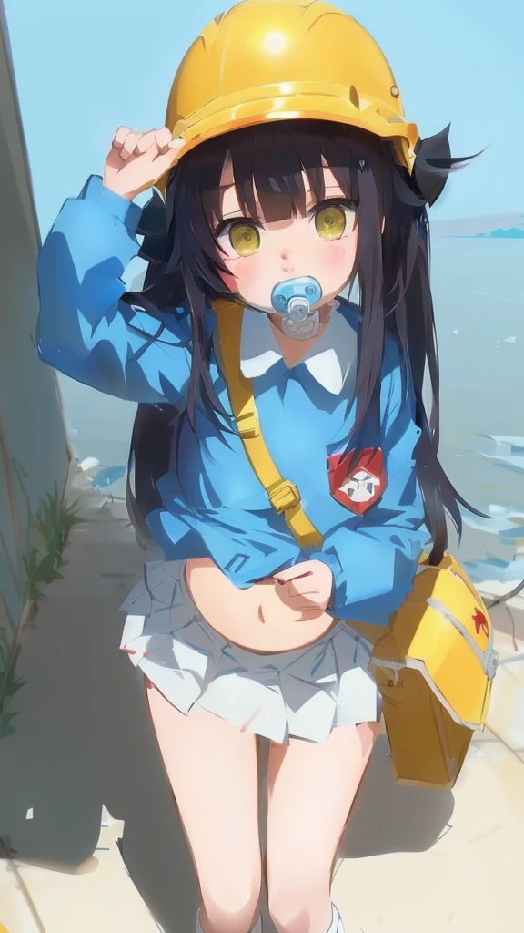 anime girl with a pacifier in her mouth and a yellow helmet on, anime moe artstyle, , anime visual of a cute girl, kantai collection style, cute anime girl, artwork in the style of guweiz, small  girl, guweiz, marin kitagawa fanart, young anime girl, anime style 4 k