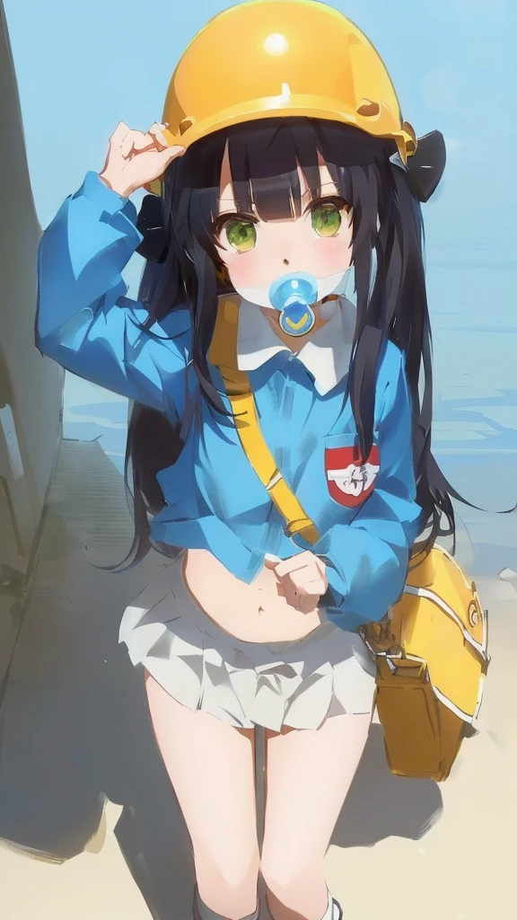 anime girl with a pacifier in her mouth and a yellow helmet on, anime moe artstyle, , anime visual of a cute girl, kantai collection style, cute anime girl, artwork in the style of guweiz, small  girl, guweiz, marin kitagawa fanart, young anime girl, anime style 4 k