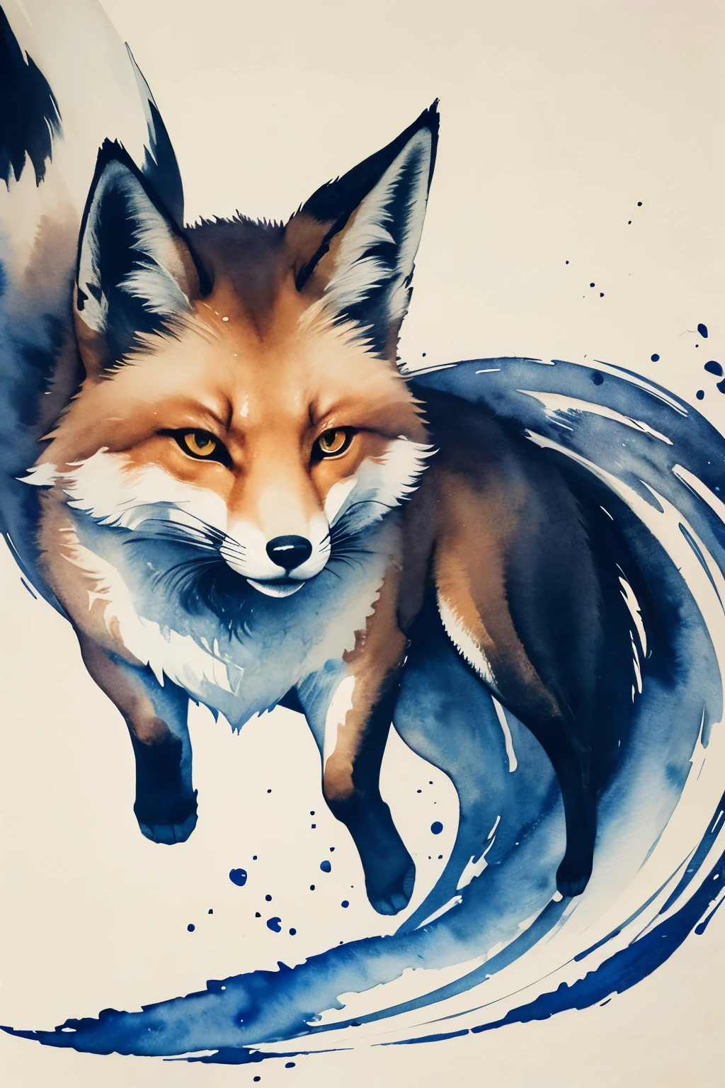 best quality, super fine, 16k, 2.5D, delicate and dynamic depiction, monochrome, fusion of watercolors and oil paintings, majestic fox spirit, intimidation, calligraphy, ink, shading, gradation, Japanese paper quality