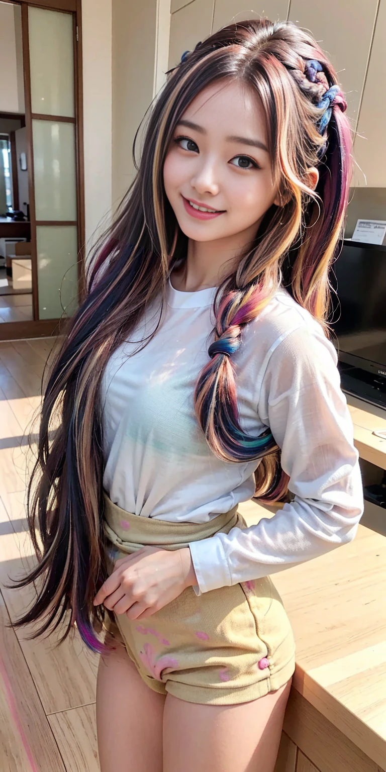 
 girl、
Day本アイドル、

Cute Smile、
Lewd smile、　
Panting face、Pant voice、
Fluid organization:1.6), One beautiful girl with really wild hair, (Colorful wavy hair:1.2),( Two long braids:1.2), (Long wild hair:1.2), (Multicolored Hair: 1.9),Cute smile
Bakery Sales Staff、

Angle from directly below、
Low - Angle、スーパーLow - Angle、
apron、
blouse(See-through)、
はだけるblouse、
My shirt is open、
Open shirt、
hot pants、
ピンク色のhot pants、I can see a little underwear、Thighs、Butt、Beautiful buttocks、
I'm cleaning、
I'm wiping the floor.、Wipe the floor with a rag、
Bend over to clean、




clear、serious
Bakery Cafe、bread
Bakery clerk、Day本アイドル、

(masterpiece), (Highest quality:1.4), Absurd, [:Intricate details:0.2],  (View your viewers:1.2), Day,  reflection、
Reddish hair，Golden Student，enjoy，Moist，肉感Thighs，Slim figure，Moist, Glowing pink skin，transparent，Mature Woman，Affectionate expressions，情熱的に取り組んでいます

Day本アイドル