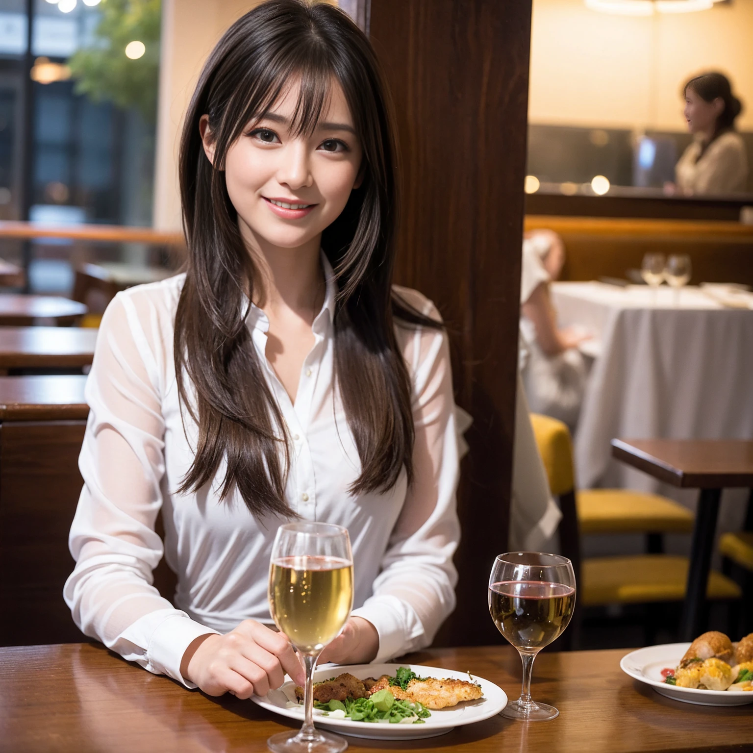 ((Highest quality、8K、masterpiece:1.3))、Yuuko Araki、slimカップル、Pink rubber、modelカップル、(Realistic, Intricate details:1.2), full-course dinner、Wine Party、Amazing view of the sunset sky and clouds、A bright smile、The wonderfulness of smile、Bright image、The beauty of wine, Beautiful Face, blue eyes, The light shines on your face, Blushing, short hair,Bright Face、42 years old), 39 years old, red wine 、Appetizers、Italian food、Wine bottle、Champagne、sparkling wine、Two beauties、Brown Hair、Shortcuts、Long sleeve shirt、dress、Beautiful woman 1, (slimな顔), (The body is slim), (Brown Hair), (Shortcuts), cheeks turn a little red,Attractive beauty、restaurant, In a prominent place (From the waist up) Nova Frog Style, actress, model, Upper Body, White wine, slim, wine glass, 中央に置かれたwine glass, smile, (smile: 1.15), Beautiful fine grain, Depth f/2,saturation, High Contrast, Strong light and shadow,Moist Body:1.5、3D texture、Delicate eyes、Brown Hair、The hair is very shiny、